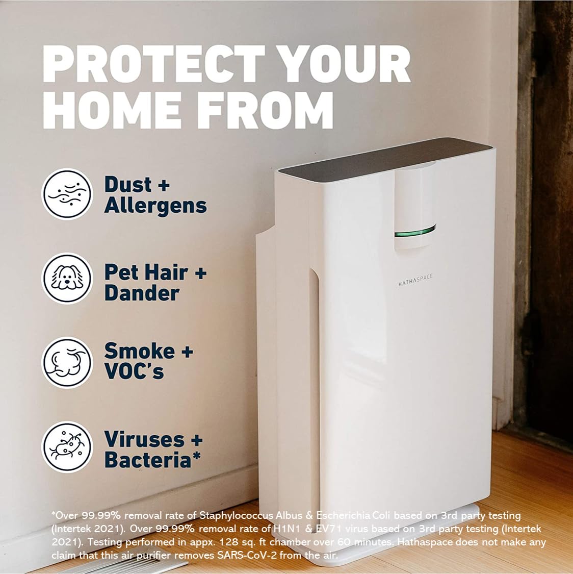 HATHASPACE HSP002 True HEPA Air Purifier for Home - 99.9% Dust, Smoke, Pet Dander, Odor & VOC Removal - Covers 1500 Sq. Ft - Quiet Air Cleaner with Smart Sensor - Ideal for Bedroom, Living Room & Large Spaces - Perfect for Allergy & Asthma Relief