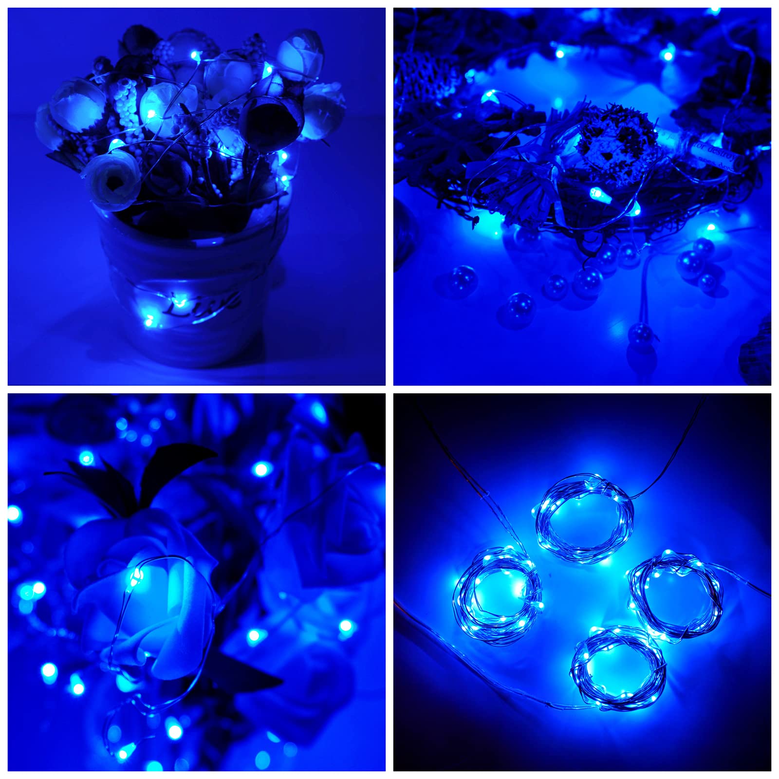 SmilingTown 24 Pack Starry Fairy String Lights - 20 LED/Strand, 7.2ft Battery Operated Copper Wire Lights for Wedding, Party, Halloween & Christmas Decor (Blue) | Perfect for Bedroom, Garden, and Table Centerpiece Decorations