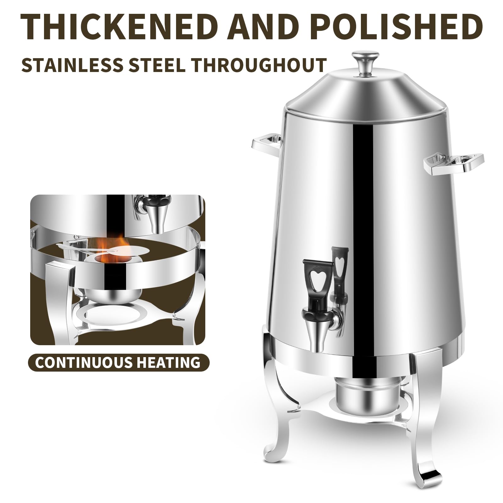3.5 Gallon Stainless Steel Coffee Urn with Fuel Holder - Continuous Heating Beverage Dispenser with Spigot for Hot & Cold Drinks - Perfect for Parties, Buffets, Catering, and Office Events