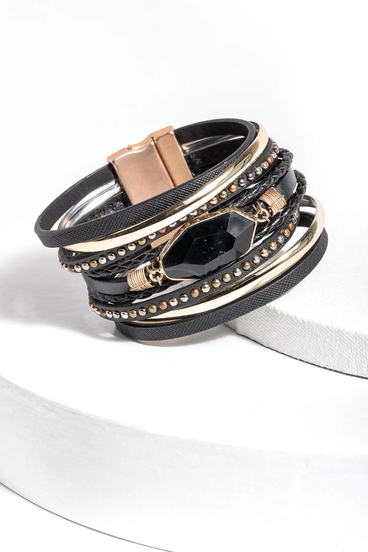 Genuine Leather Crystal Stone Bracelet for Women - Elegant Boho Beaded Wrist Jewelry for Everyday Wear & Special Occasions