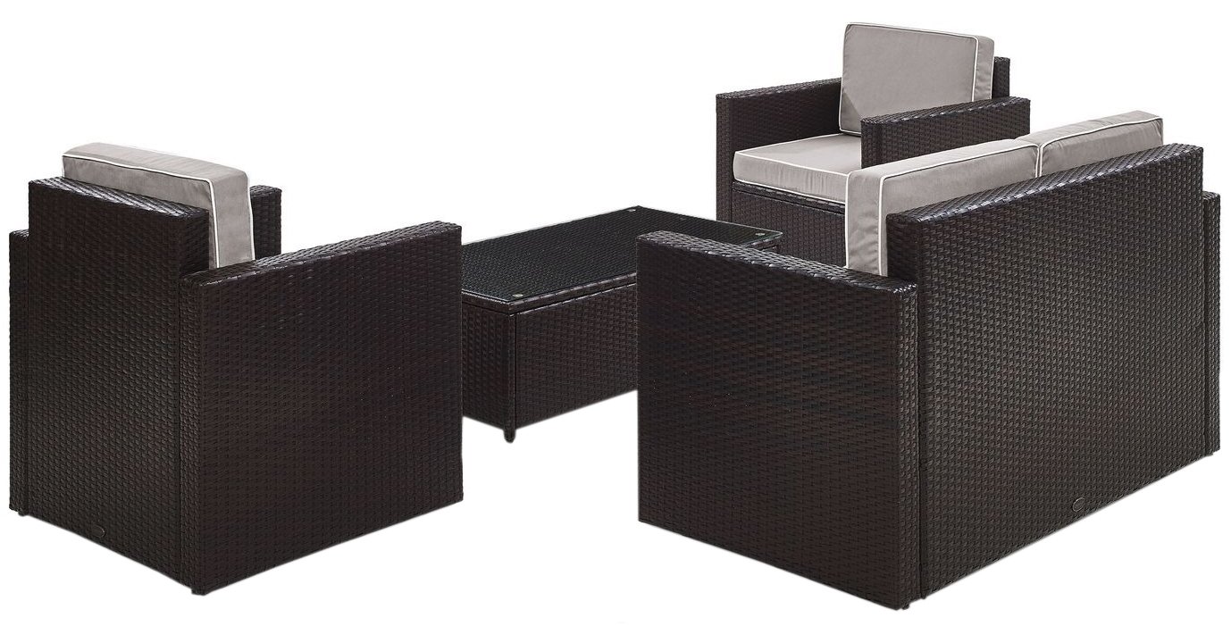 Crosley Palm Harbor 4-Piece Outdoor Wicker Loveseat Set with Gray Cushions - Patio Furniture Conversation Set for Garden, Backyard & Poolside Relaxation
