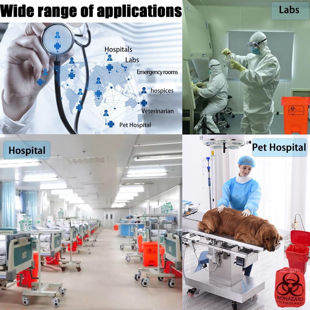 50pcs Heavy Duty Red Biohazard Waste Bags 24.4x24.4in (62x62cm) 10 Gallon - Hazard Symbol Disposable Trash Liners for Medical, Infectious & Hazardous Waste Disposal - Perfect for Hospitals, Clinics & Laboratories