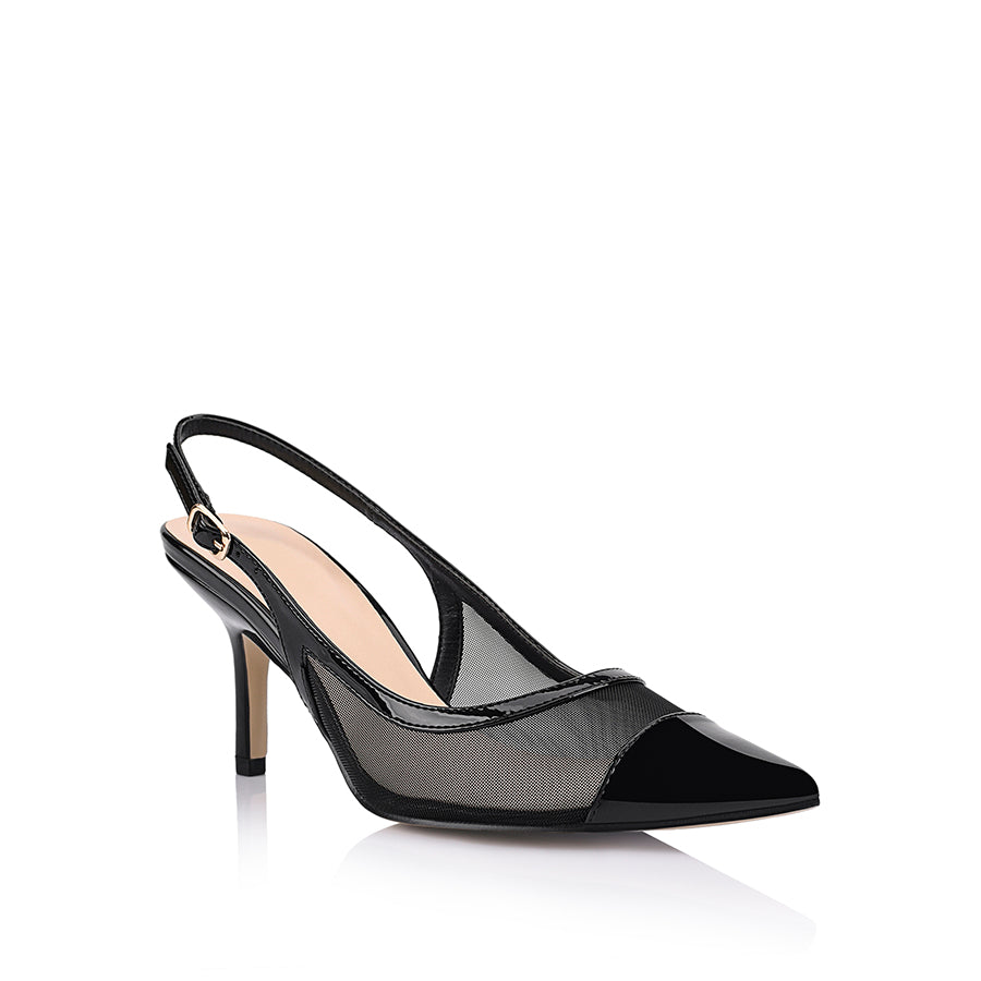 Shayley Women's Black Mesh Slingback Stilettos High Heels - Elegant Dress Shoes for Evening Parties, Weddings & Formal Events