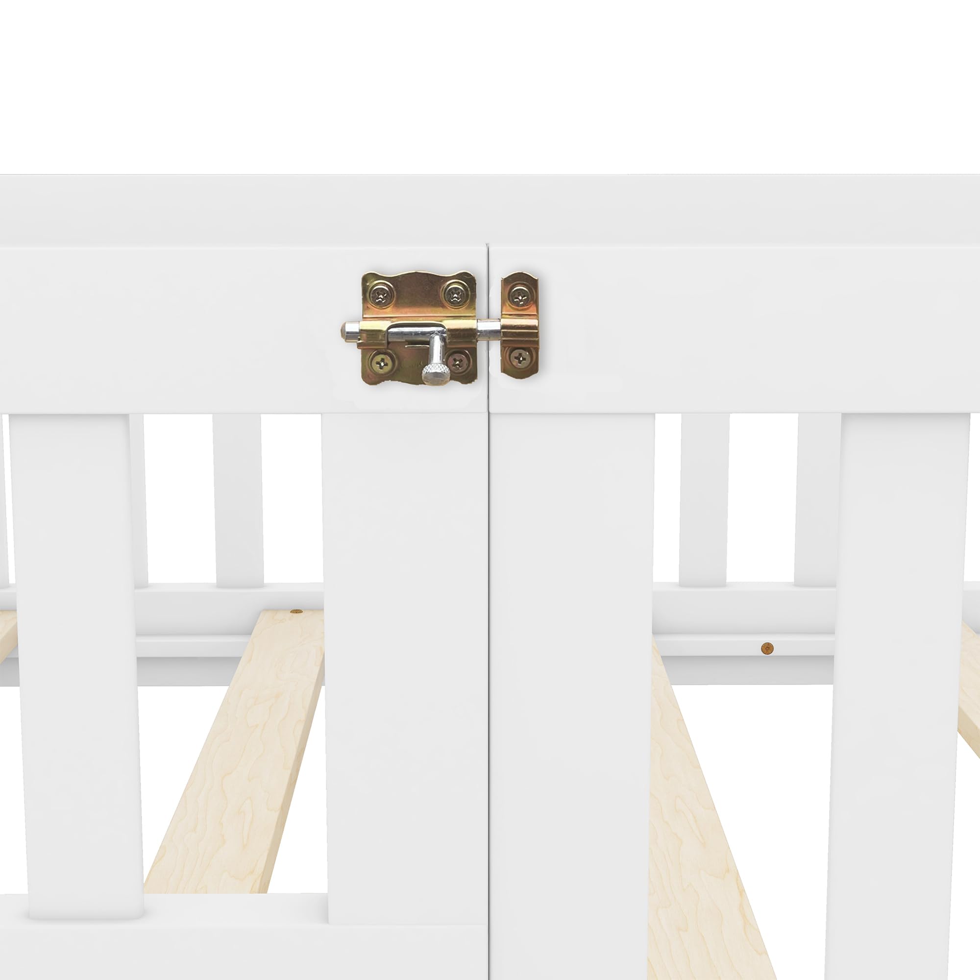 **Montessori Twin Size Floor Bed for Kids & Toddlers - Sturdy Solid Wood Frame with Safety Fence & Convertible Door - Playhouse Design for Bedroom, Nursery, or Playroom - White Twin Bed**