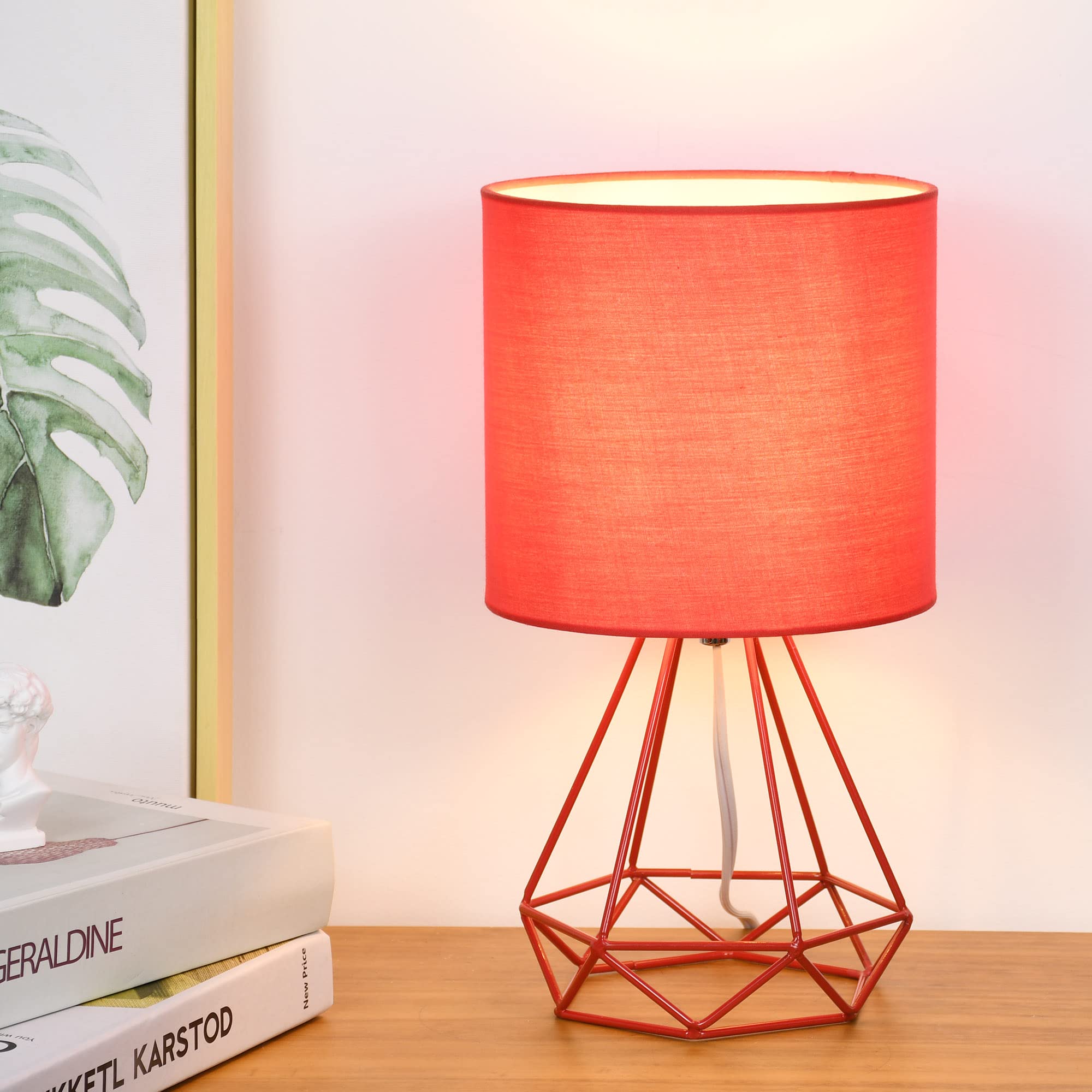 Modern Red Table Lamp - SIM Small Desk Lamp for Living Room, Bedroom, Kids Room & Nightstand, 6.69