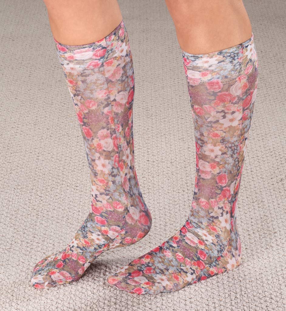 Celeste Stein Women's Mild Compression Knee High Socks with Floral Pattern - Comfortable Support for Varicose Veins & Circulation - Perfect for Work, Travel & Everyday Wear