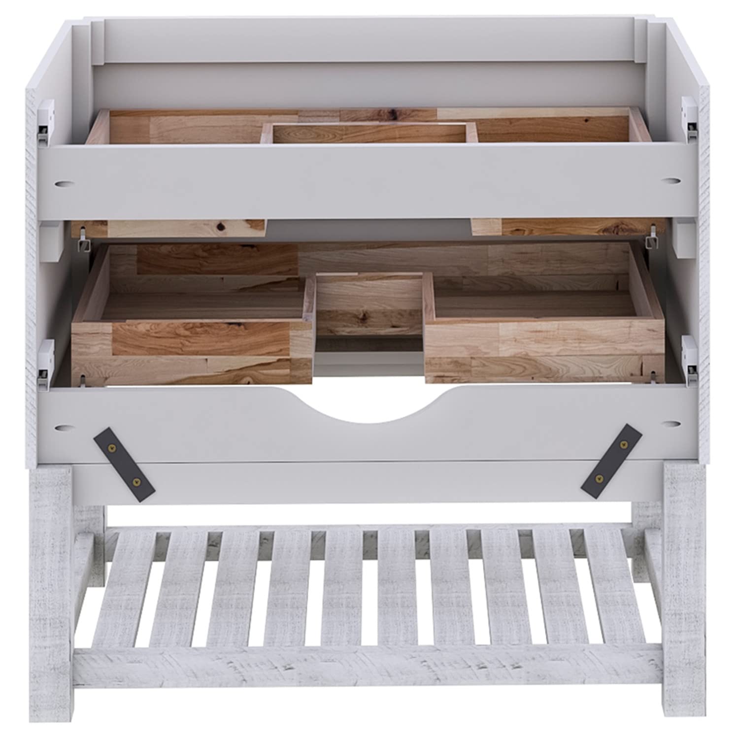 Fresca Stella 70-Inch Open Base Double Bathroom Vanity Cabinet in Rustic White - Modern Farmhouse Style Bathroom Storage for Master Bath & Powder Room