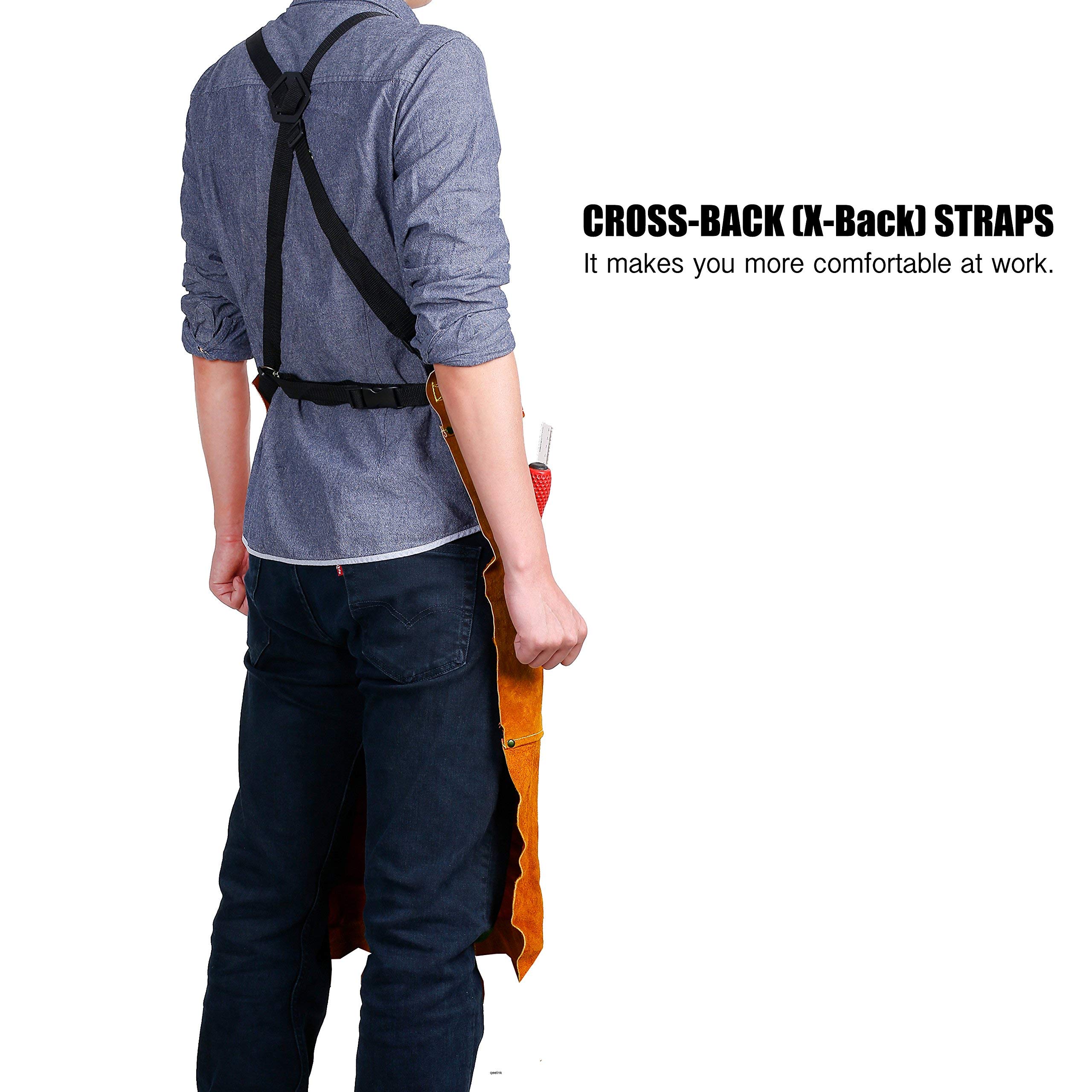Heavy Duty Leather Welding Apron with Spats - Heat & Flame Resistant Workwear - Adjustable M to XXXL for Men & Women - Perfect for Metalworking, Blacksmithing & DIY Welding Projects