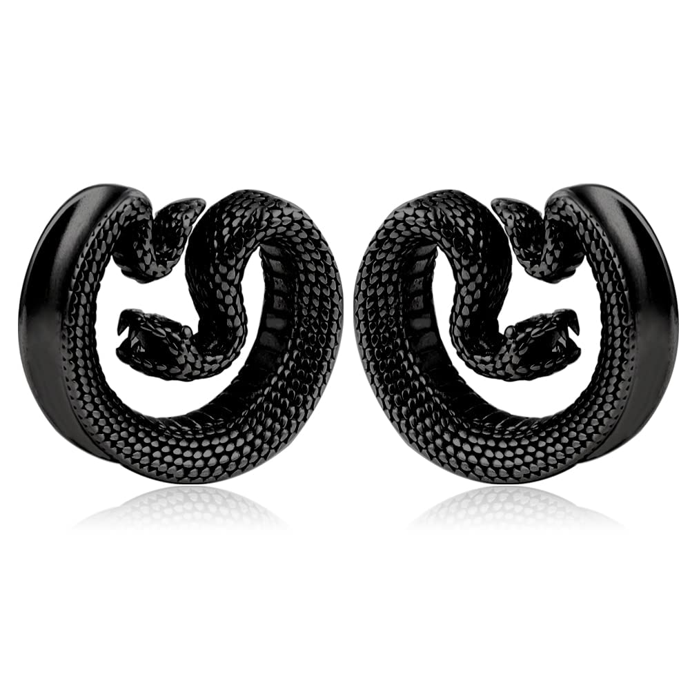 Casvort 2 Pairs 8mm-25mm Hypoallergenic 316L Stainless Steel Snake Vintage Saddle Plugs - Ear Gauges, Tunnels & Stretchers for Piercing - Hot Body Jewelry for Men & Women - Perfect for Daily Wear, Parties & Alternative Fashion