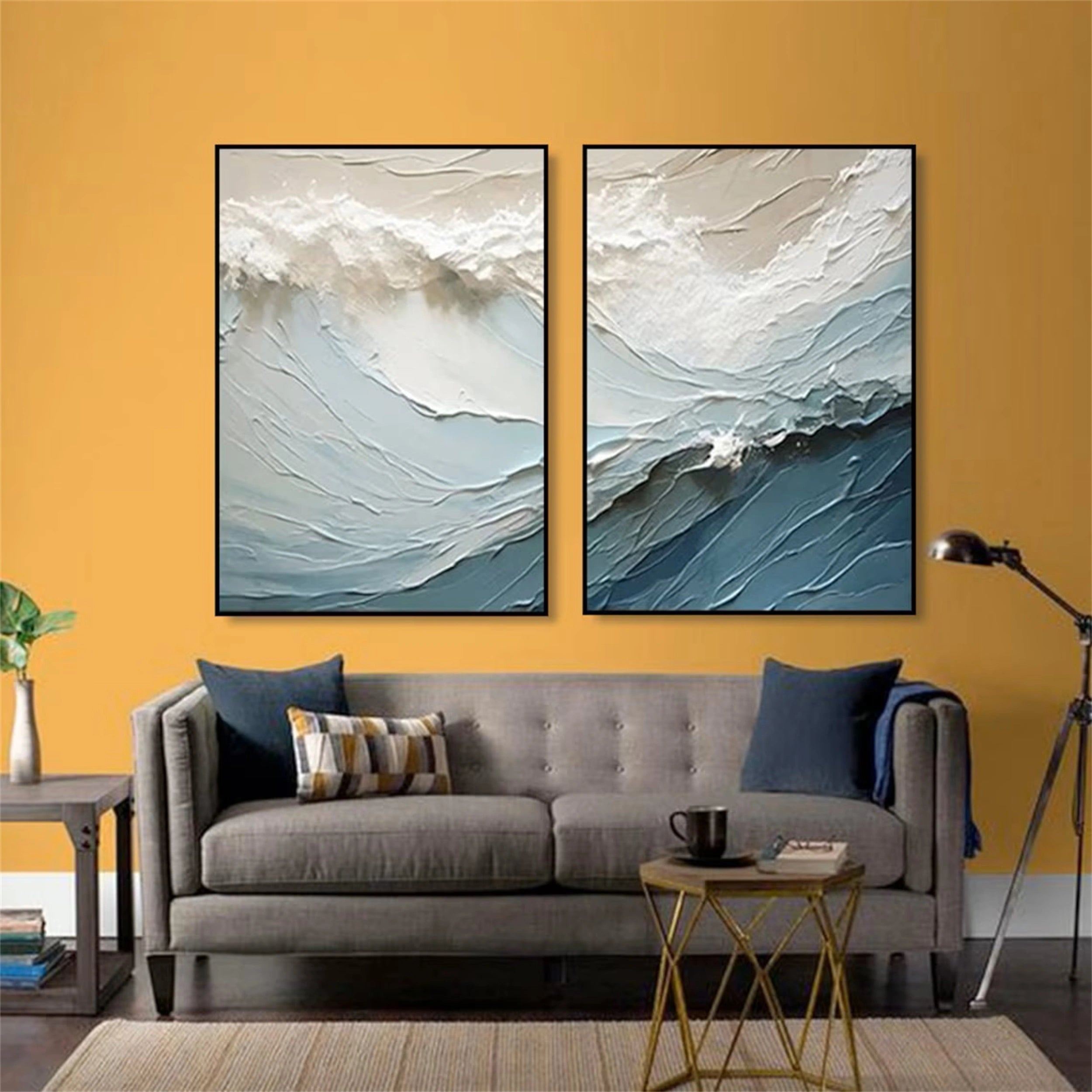 Ocean and Sky Wall Art Set of 2 - Handmade Canvas Paintings for Home Decor - Perfect for Living Room, Bedroom & Office