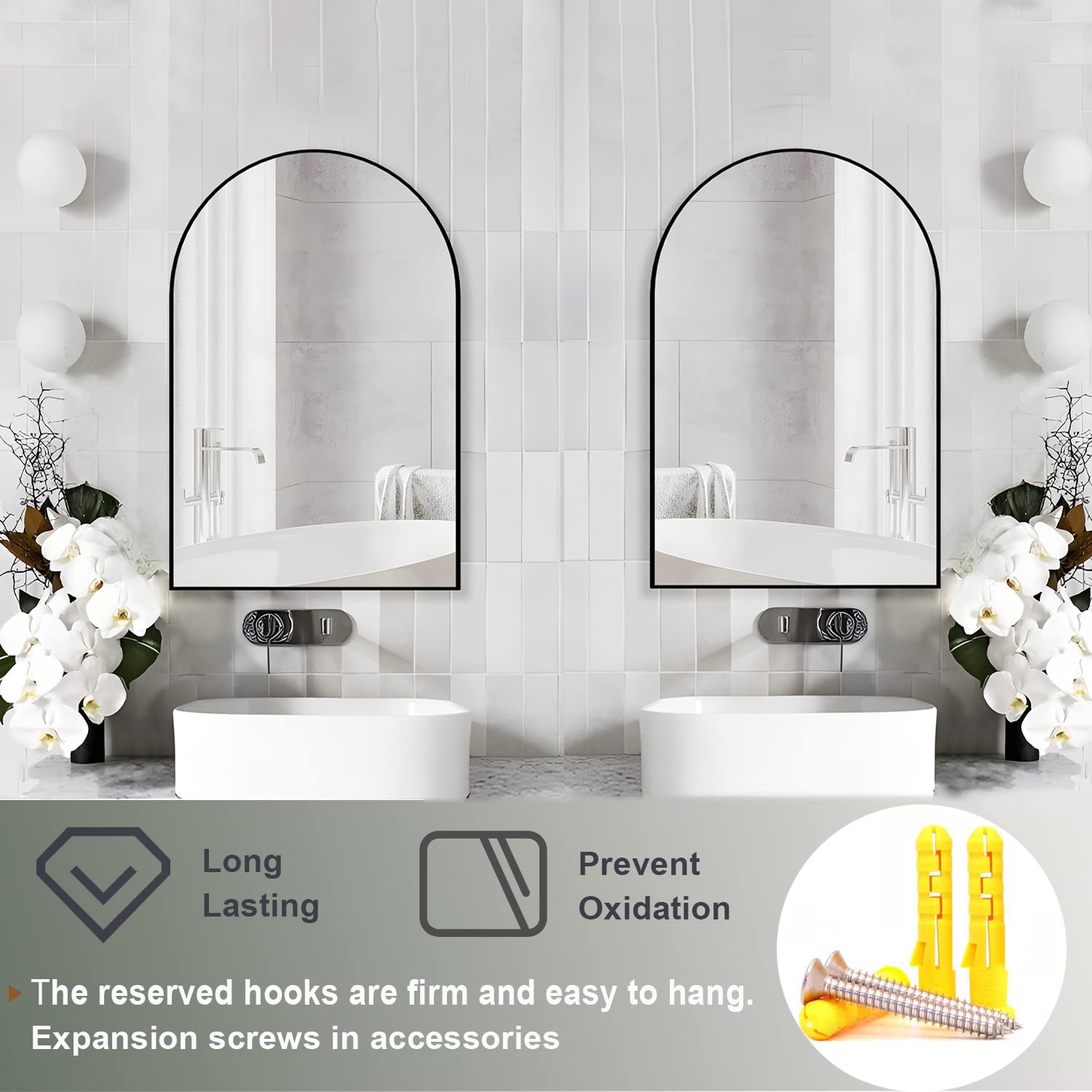 NEUWEABY 20x30 Inch Arched Wall Mirror - Black Metal Frame Bathroom Vanity Mirror for Mantle, Bedroom, Entryway & Living Room Decor | Perfect for Home Decor, Makeup Application & Space Enhancement