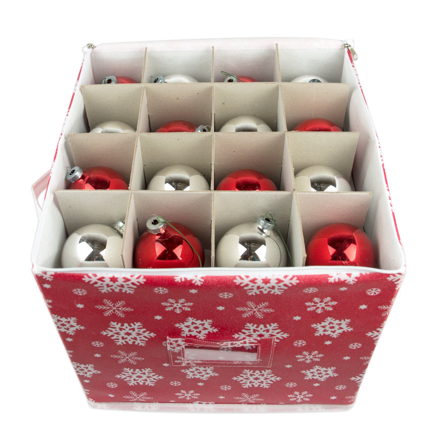 DII Christmas Ornament Storage Containers with Dividers & Zipper - 12x12x12 Inch Small Holiday Decoration Organizer Box for Xmas Tree Decorations (Snowflake Design) - Perfect for Seasonal Storage & Home Organization