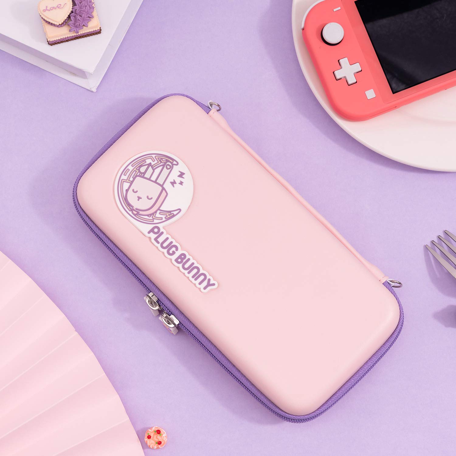 Geekshare Cute Bunny Plug Case for Nintendo Switch Lite - Slim Portable Travel Carrying Case with Removable Wrist Strap - Fits Switch Lite Console & Game Accessories - Perfect for Gaming On-The-Go, Travel Protection & Gift Giving