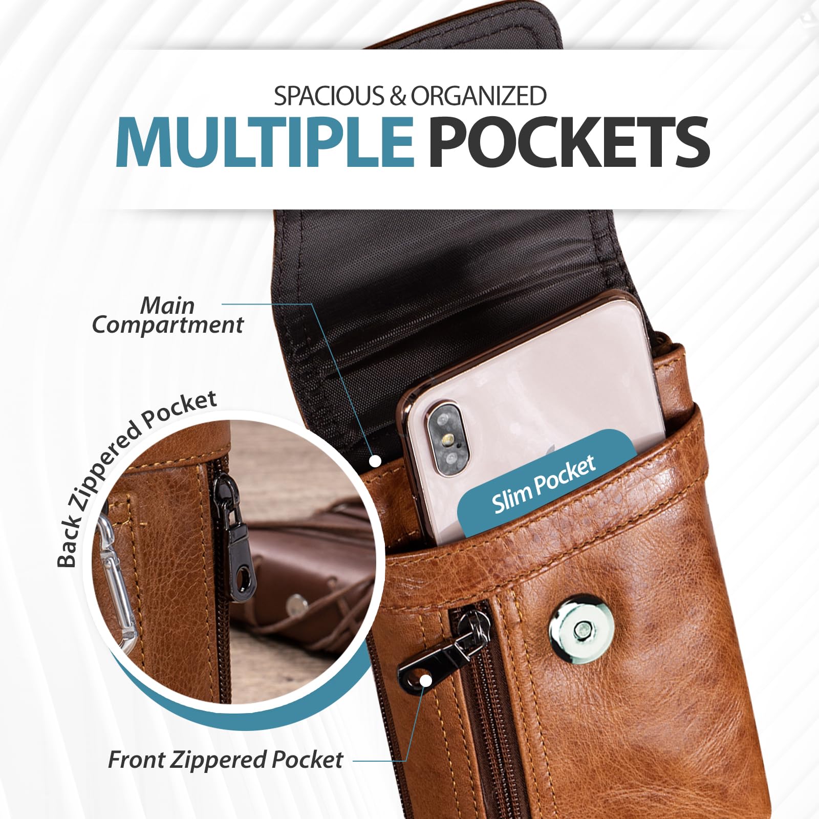 Premium Leather Belt Phone Holster for iPhone 16 Pro Max/15 Pro Max/13 Pro Max & Samsung Galaxy S25/S24/S23 Ultra - Adjustable Belt Clip Pouch Case (Brown) - Perfect for Work, Outdoor Activities & Hands-Free Convenience