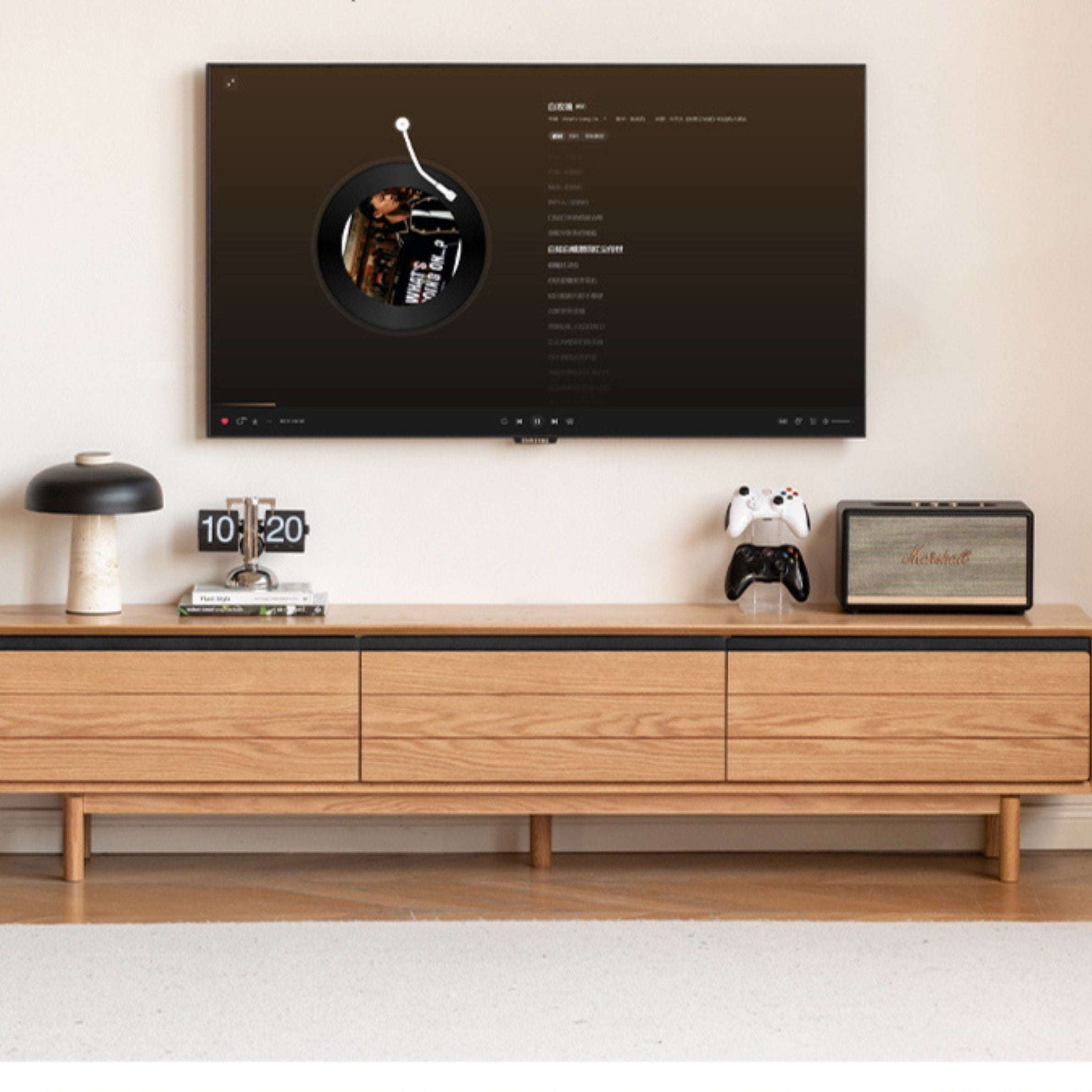 Solid Oak Wood TV Stand for Living Room - Modern Entertainment Center with Storage for TV, Gaming Consoles & Media Devices - Perfect for Home Theater Setup & Living Room Decor