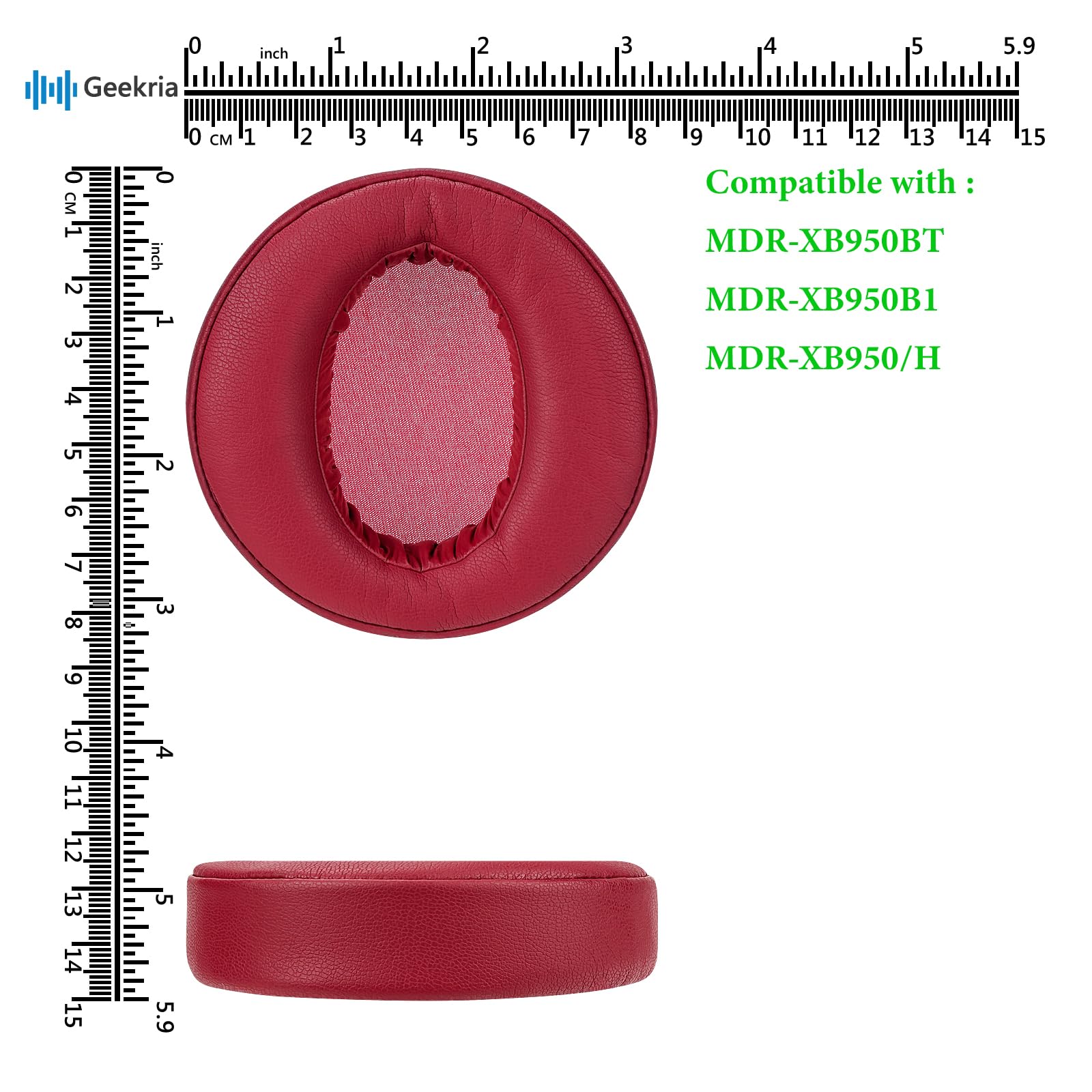 Geekria QuickFit Replacement Ear Pads for Sony MDR-XB950BT MDR-XB950B1 MDR-XB950/H Headphones - Premium Comfort Memory Foam Ear Cushions - Dark Red - Perfect for Gaming, Music & Travel