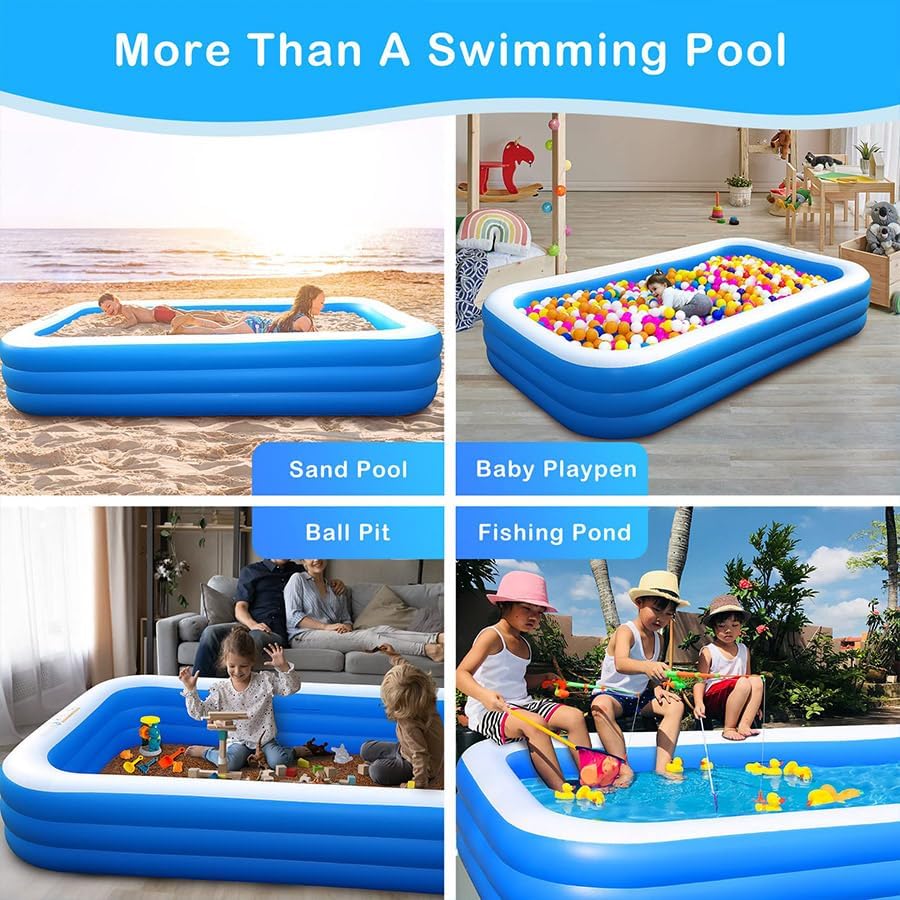 9FT Large Inflatable Swimming Pool for Kids and Adults - Durable Thickened Above Ground Blow Up Pool - Family Size Backyard Swimming Pool for Summer Parties, Outdoor & Indoor Use - Easy Setup & Maintenance
