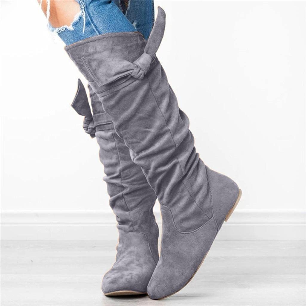 Masbird Women's Ankle Boots - Low Heel Cowgirl Riding Boots, Fashion Over The Knee Winter Boots, Comfortable Knee High Heel Boots for Fall & Winter - Dark Gray | Perfect for Casual Outfits, Country Rides & Cold Weather Fashion