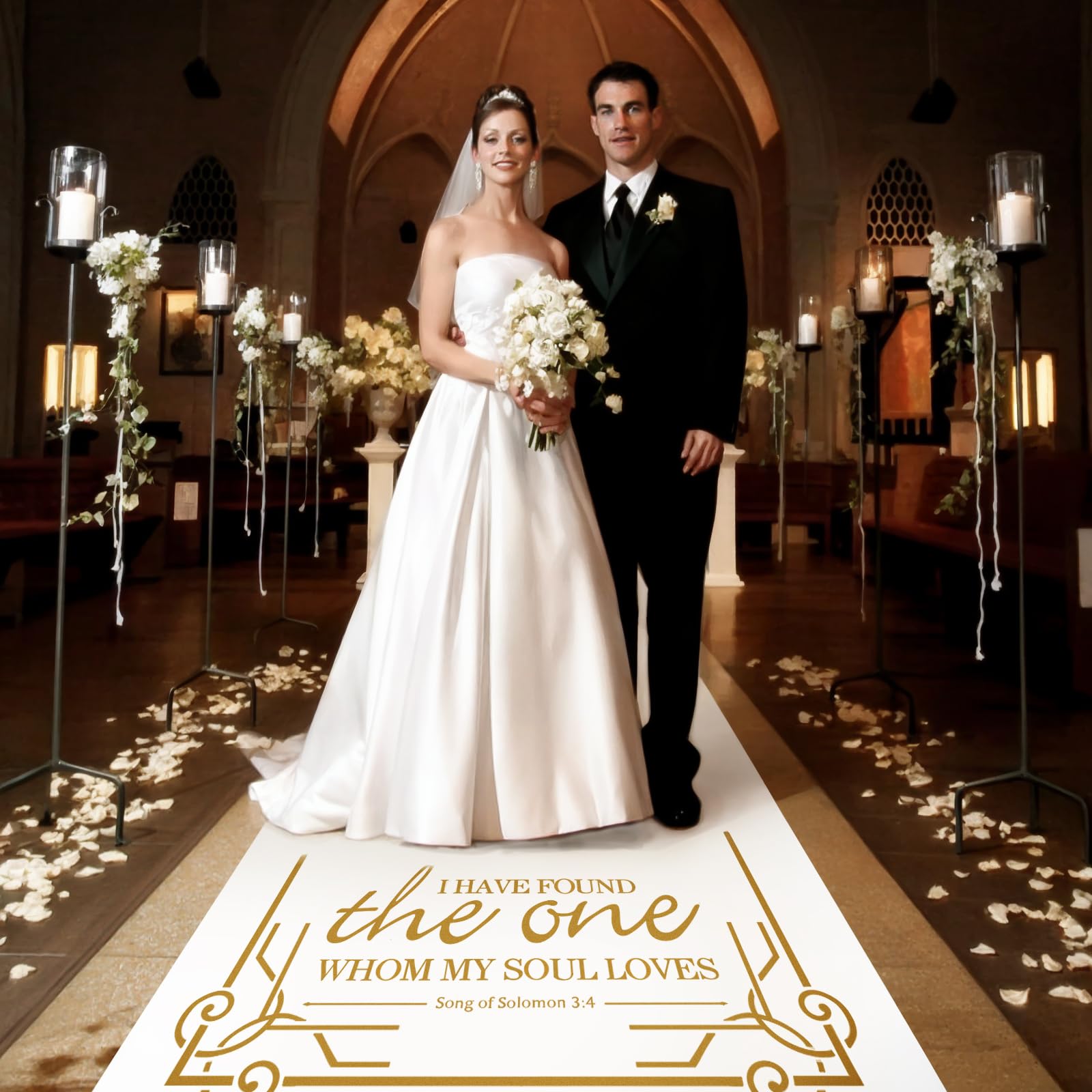 FrenzyBird 3x100ft White Wedding Aisle Runner - Indoor/Outdoor Ceremony Walkway Carpet for Church Decor, Halloween Parties & Events (Gold) - Perfect for Wedding Receptions, Garden Ceremonies & Themed Parties
