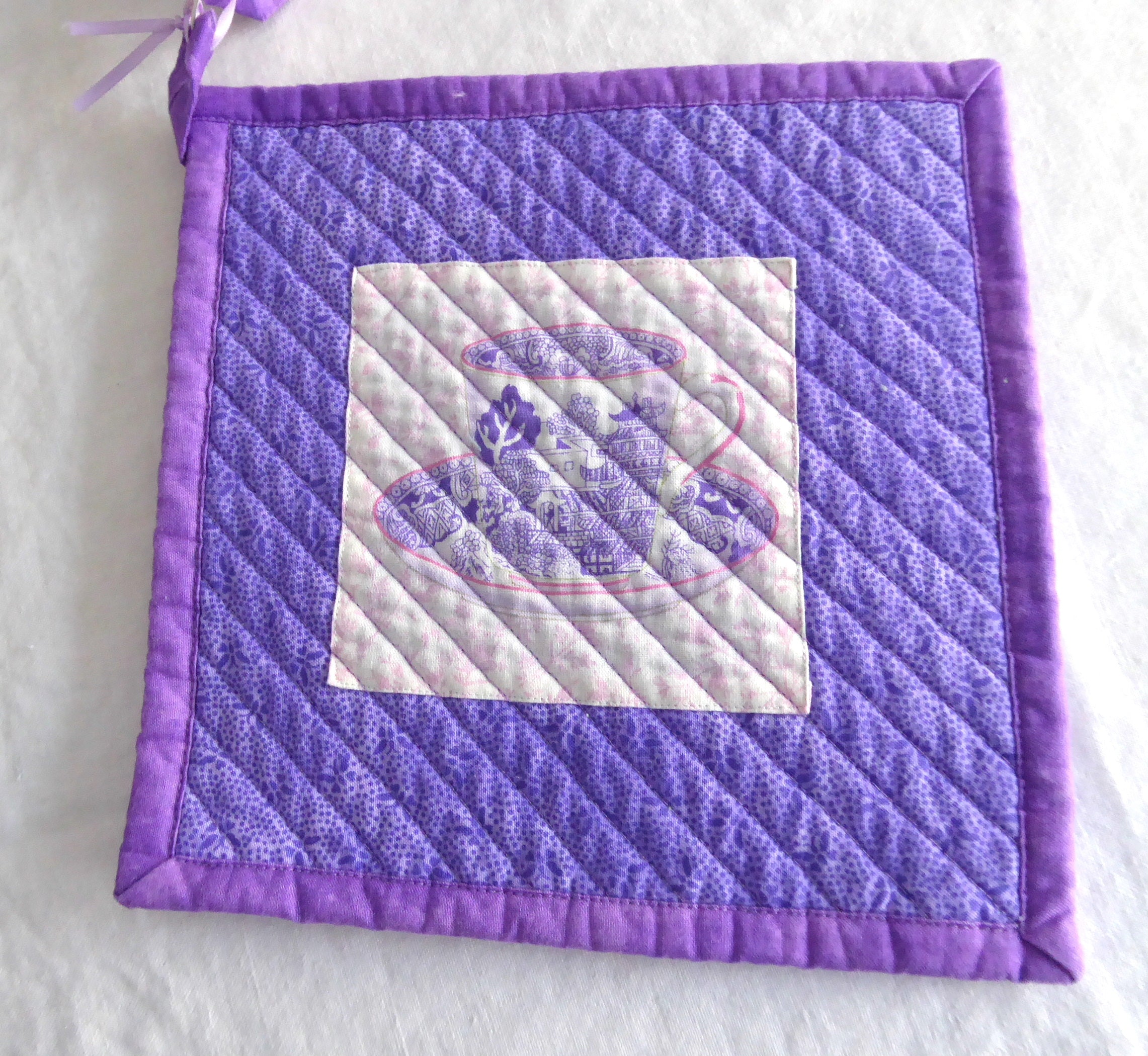 Handmade Purple Lavender Teacup Themed Potholders Set of 2 - Heat Resistant Kitchen Accessories for Baking, Cooking & Home Decor - Supports Animal Charity