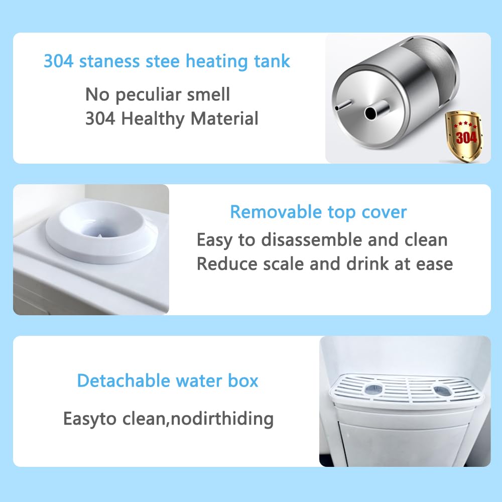 Top-Loading Water Cooler Dispenser with Child Safety Lock | Hot & Cold Standing Water Cooler for 3/5 Gallon Bottles | Ideal for Home, Office, School & Gym | White