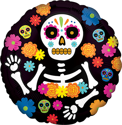 45cm Standard HX Day of the Dead Skeleton Balloon - Halloween Party Decorations, Mexican Fiesta Supplies, Dia de los Muertos Celebration Decor
