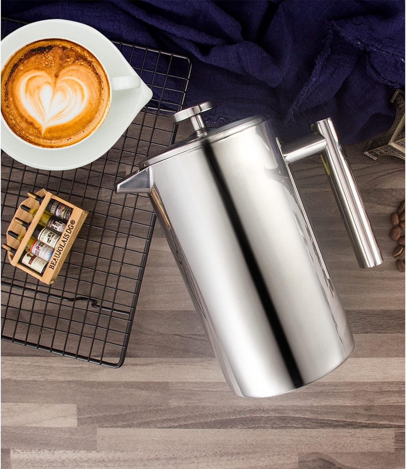 Premium 21Oz Stainless Steel French Press Coffee Maker - 3-Level Filtration System, Double Wall Insulated, Includes 4 Filters & Metal Spoon - Perfect for Home, Office & Camping Coffee Brewing