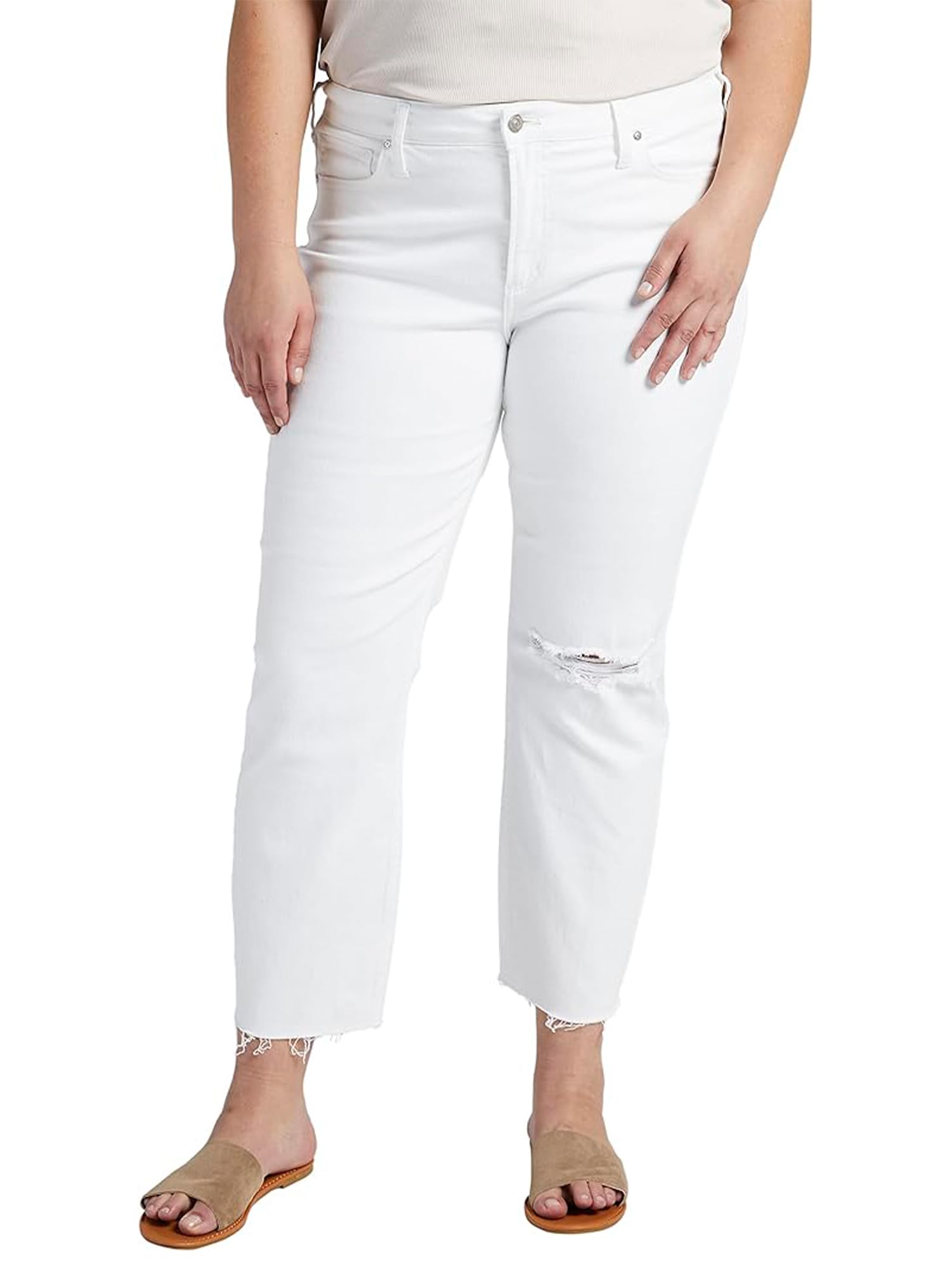 Silver Jeans Co. Women's Plus Size Most Wanted Mid Rise Straight Crop Jeans - Comfortable Stretch Denim Pants for Casual Wear & Everyday Outfits