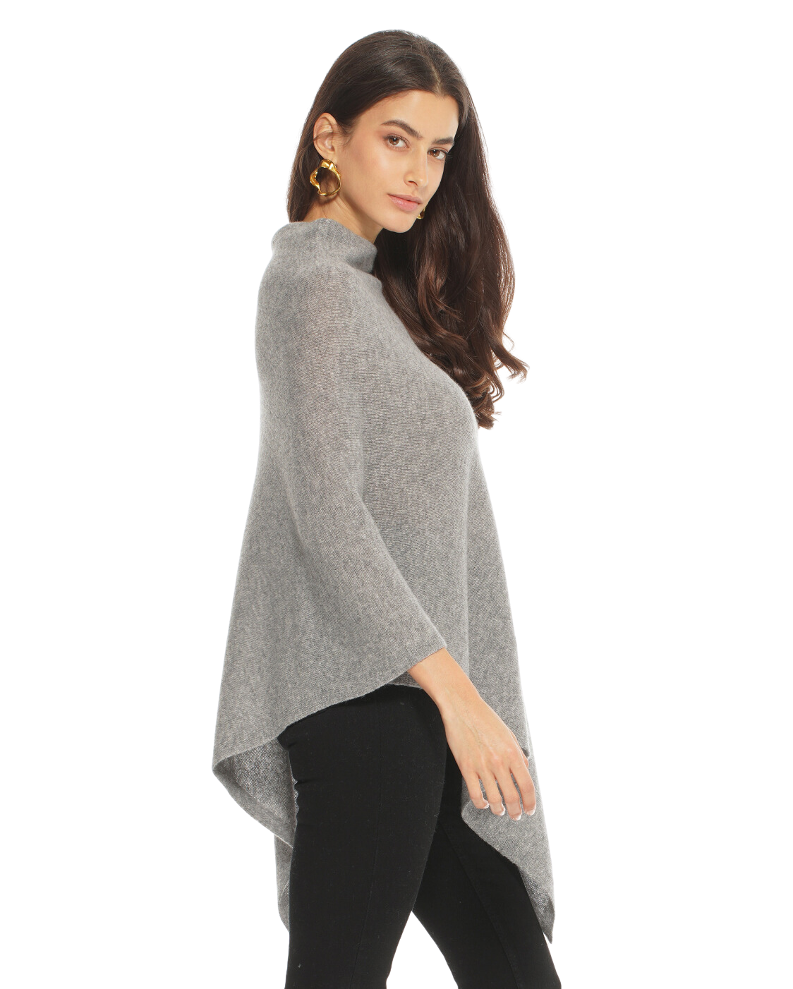 Luxury Women's Pure Cashmere Poncho - Soft & Warm Melange Grey Wrap - Perfect for Fall, Winter & Travel