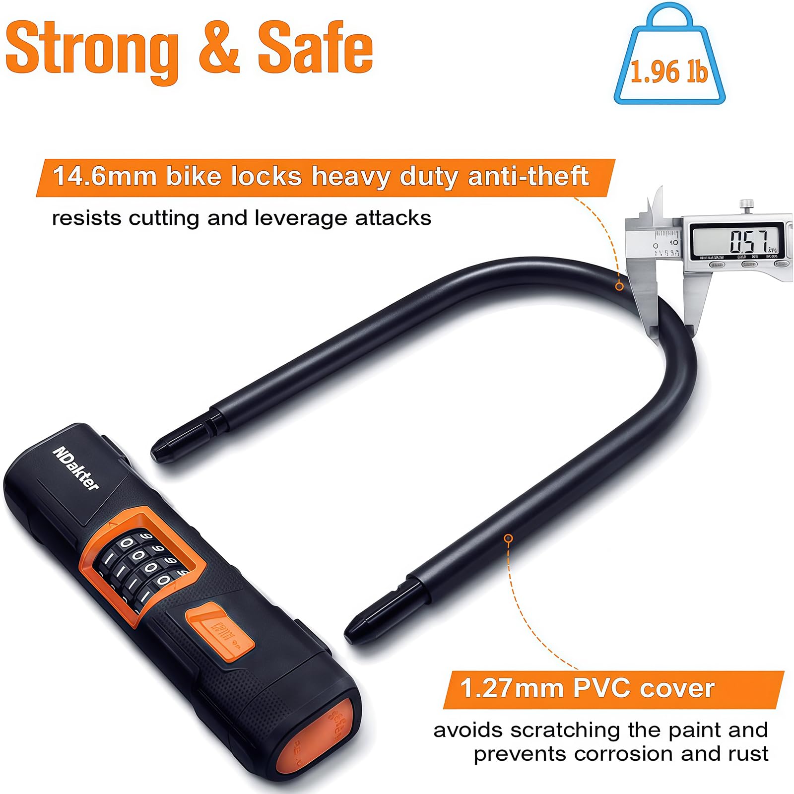 Heavy Duty Anti-Theft Bike U Lock with 4-Digit Resettable Combination - Large U-Shaped Bicycle Lock with 5ft Steel Cable for Electric Bikes, E-Scooters, Motorcycles & Doors | Secure Parking for Urban Commuters & Outdoor Adventures