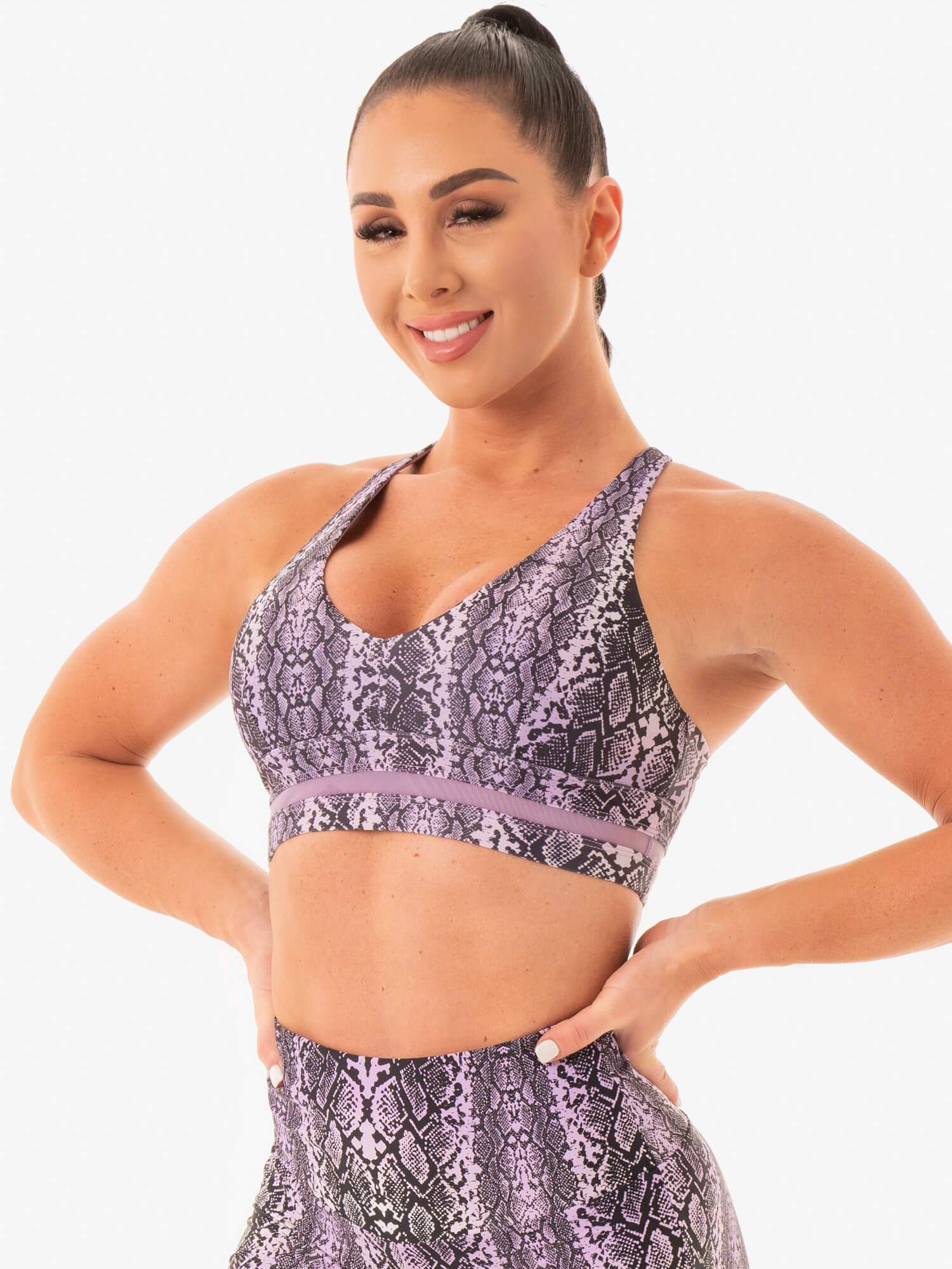 NEM X RW High Support Sports Bra for Women - Purple Snake Print - Perfect for Yoga, Running & Gym Workouts