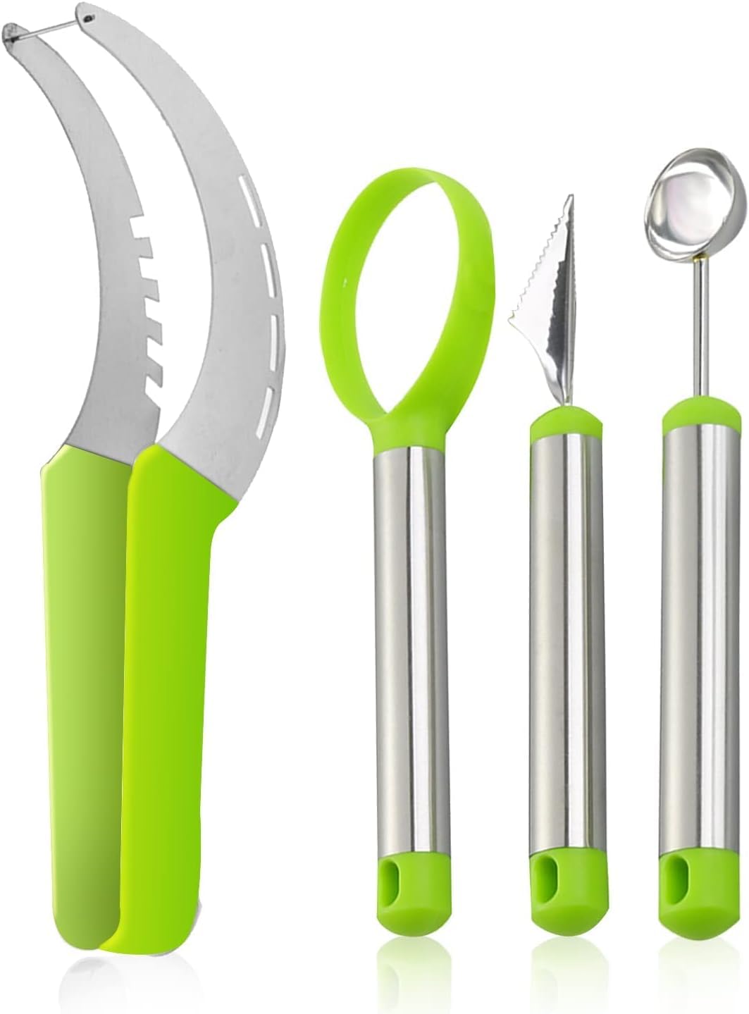 Gayisic 4-Piece Stainless Steel Watermelon Slicer & Corer Set - Professional Fruit Carving Tools for Melons, Pineapples & Ice Cream - Perfect for Summer BBQs, Picnics & Party Food Prep