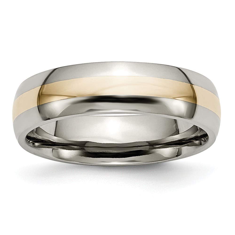 14K Gold Inlay Titanium Engravable 6mm Polished Band Ring - Size 10 Jewelry Gift for Women, Anniversary, Wedding, Birthday & Special Occasions