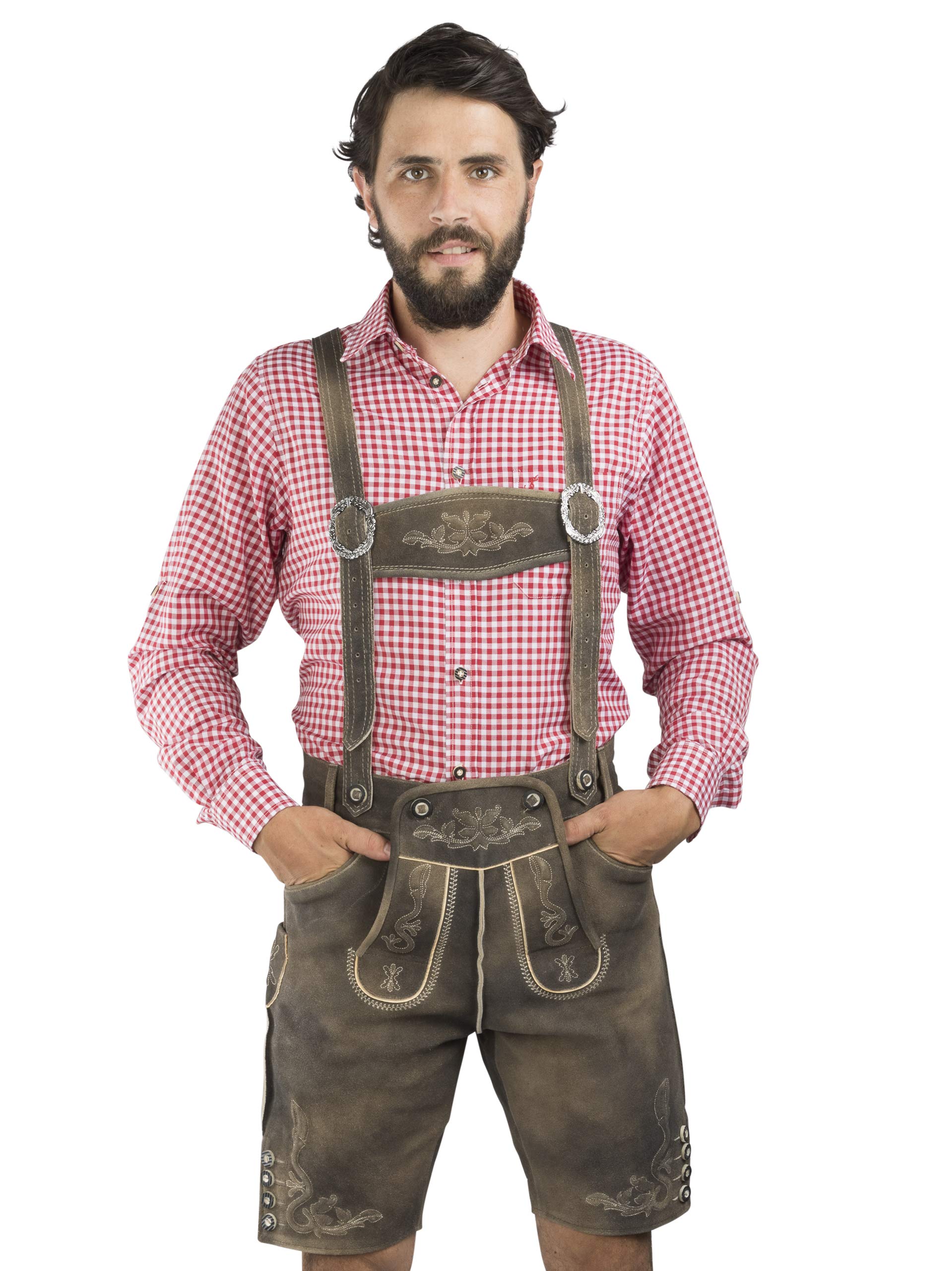 Authentic German Men's Bavarian Lederhosen Shorts - Oktoberfest Leather Trousers | Traditional Trachten Pants for Oktoberfest, Beer Festivals & Cultural Events