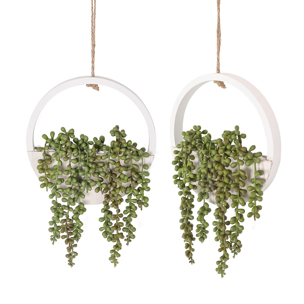 Floweroyal 2-Pack Artificial Succulents Hanging Plants - 12.2 Inch Fake String of Pearls in Pot with 8.3 Inch Lanyard for Indoor Outdoor Wall Decor - Perfect for Home Office Living Room Balcony & Garden Decoration