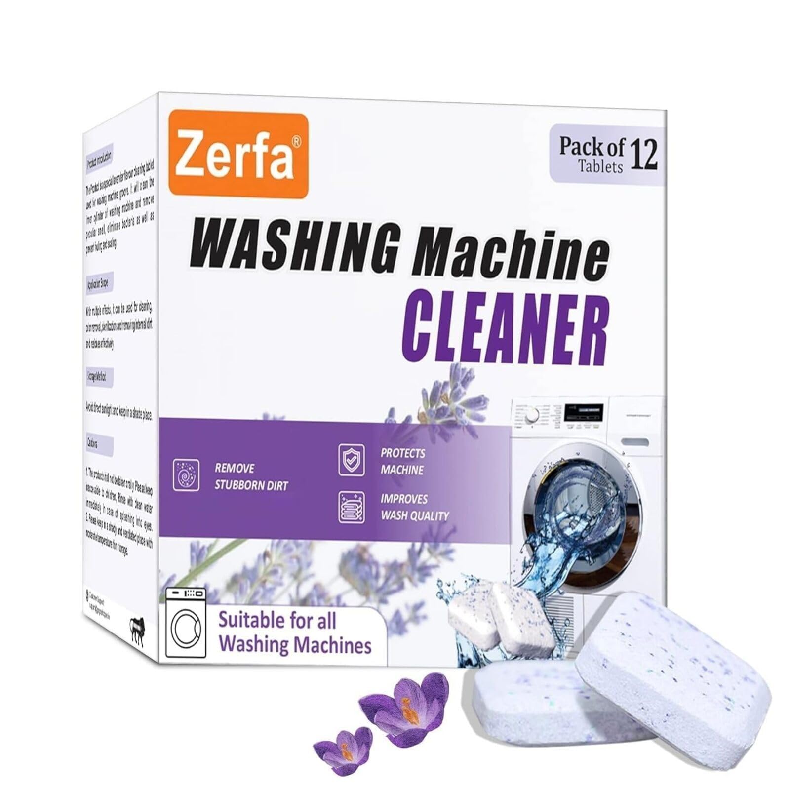 Zerfa 12-Pack Lavender Scented Washing Machine Cleaner Tablets - Deep Clean & Descaling for Front & Top Load Washers - Removes Stains & Odors - Perfect for Laundry Refresh & Appliance Maintenance