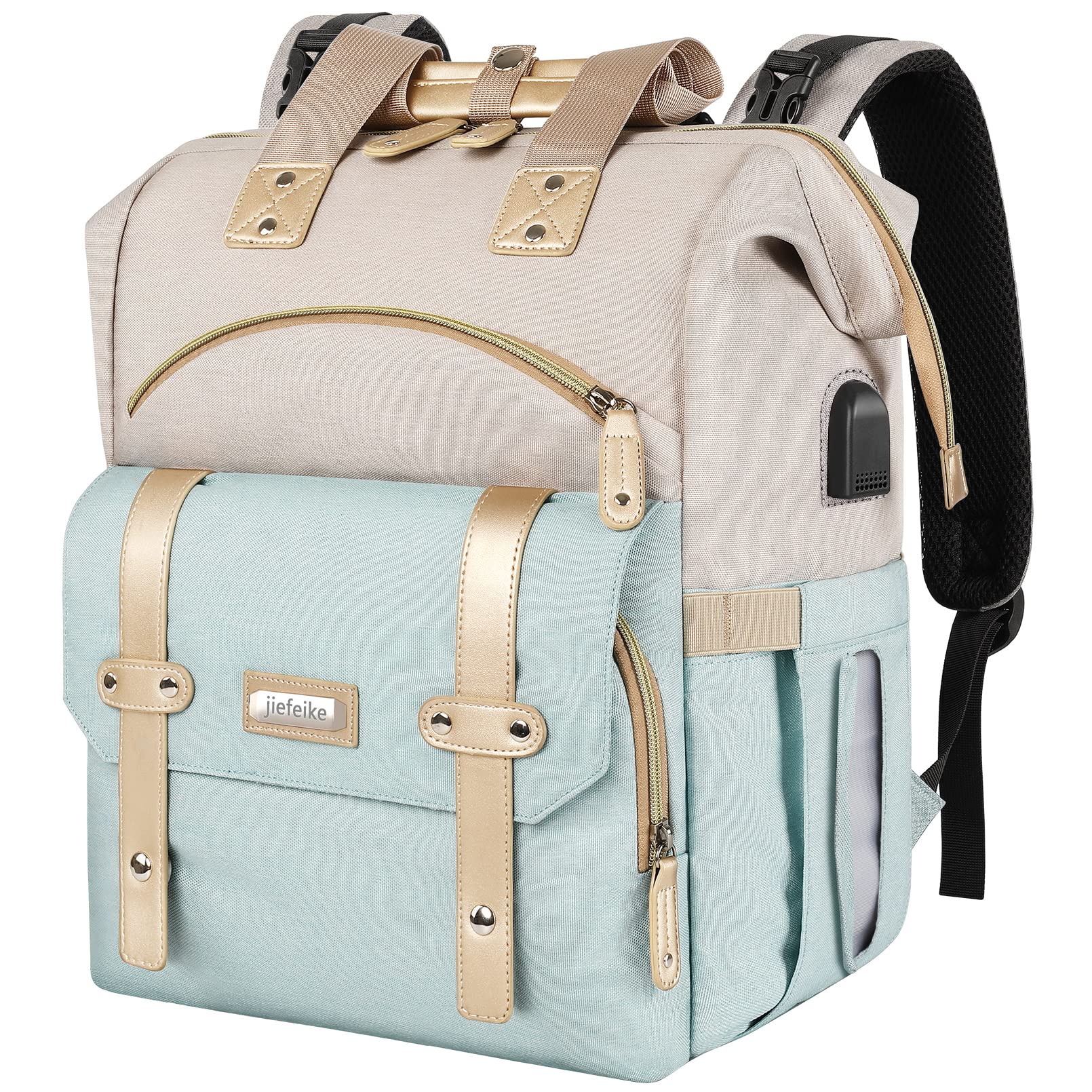 Jiefeike Diaper Backpack for Baby Boys & Girls - Insulated Travel Diaper Bag with USB Charging Port, RFID Anti-Theft & Water-Resistant Pockets - Perfect for Parents, Stroller Straps & On-the-Go Families (Ideal for Daycare, Travel & Outdoor Adventures)
