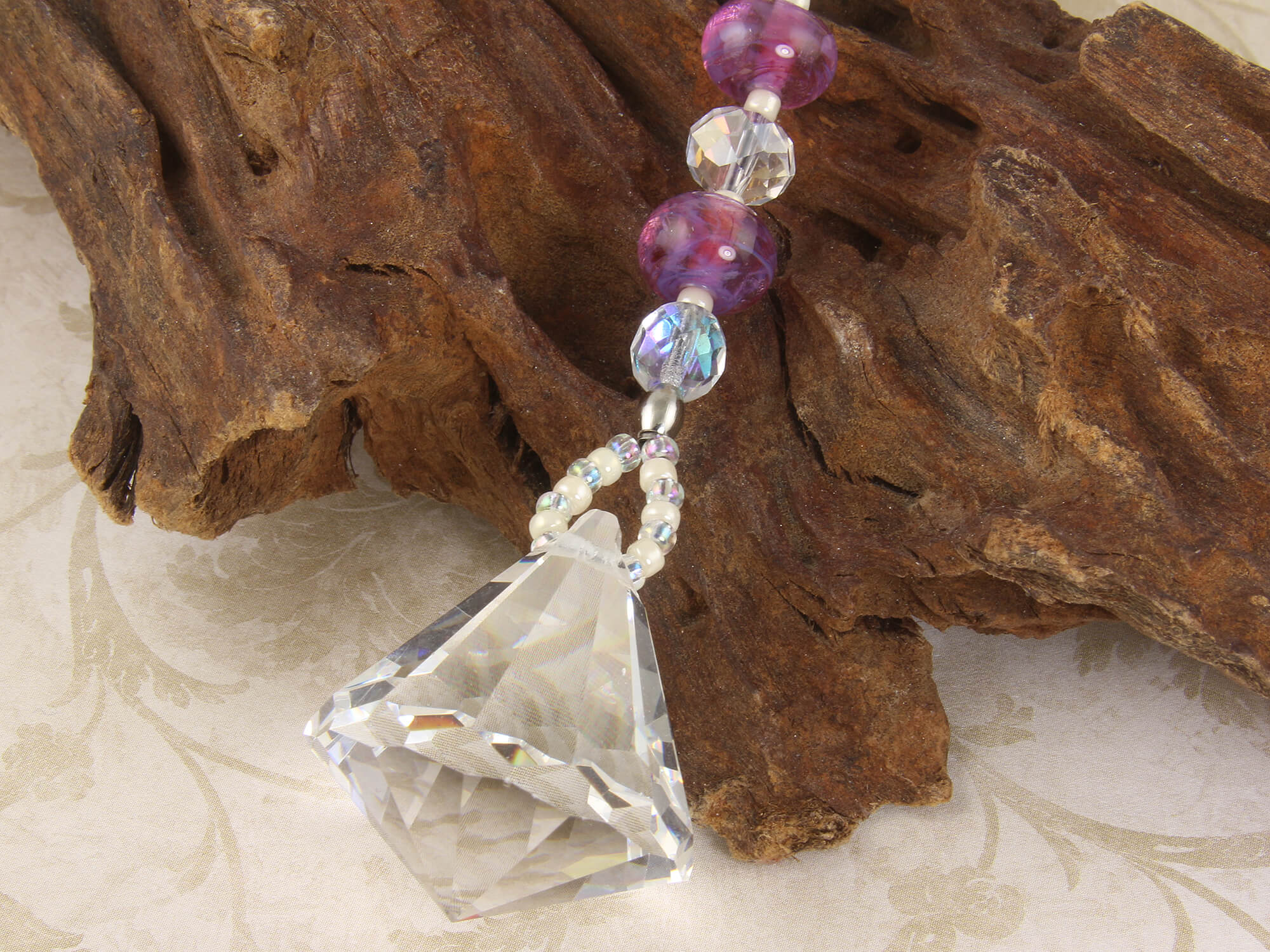 Handmade Violet Glass Lampwork Fan Pull with Swarovski Crystal Beads - Elegant Ceiling Fan Light Switch Decor for Bedroom, Living Room, Nursery