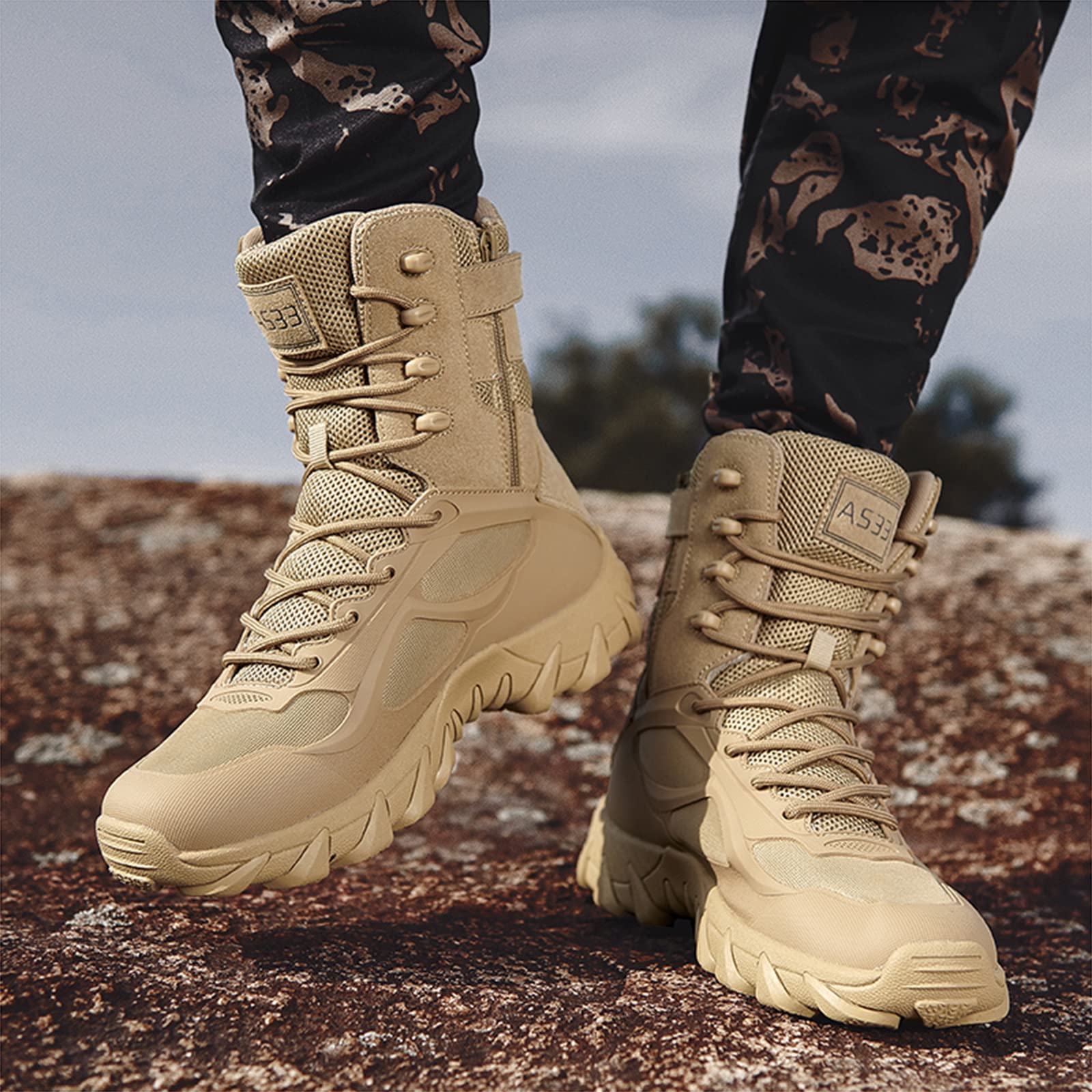 Men's High Top Breathable Tactical Boots - Durable Outdoor Hiking & Training Shoes for Military, Work & Adventure | Waterproof & Slip-Resistant