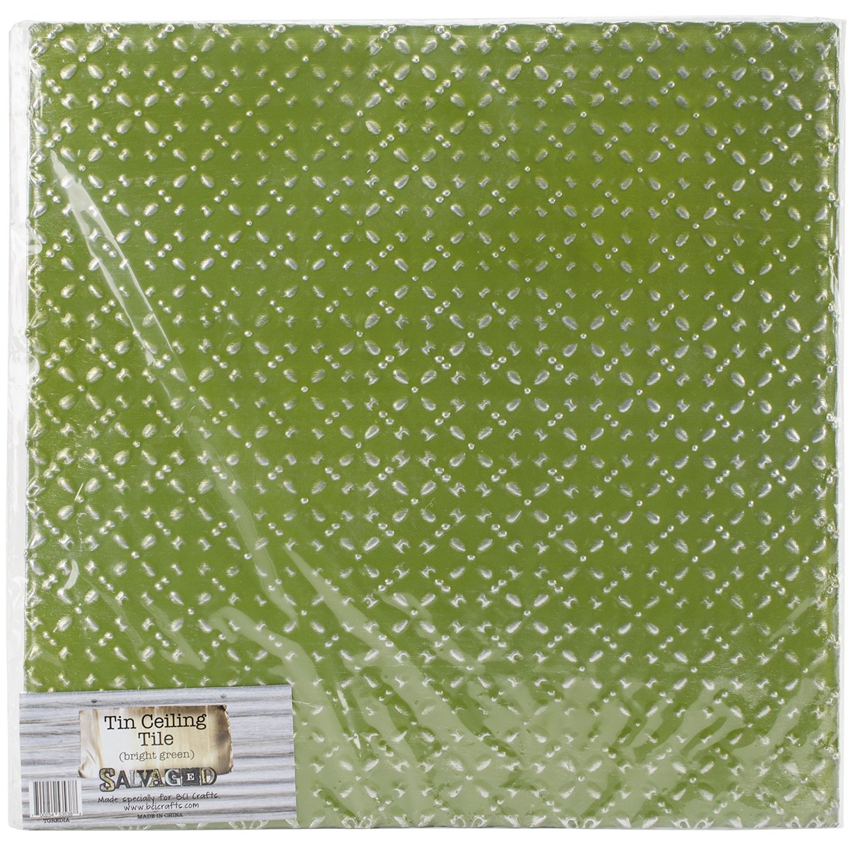 BCI Crafts Vintage Tin Ceiling Tile - Bright Green Diamond Pattern | Rustic Home Decor for Kitchen, Bathroom & Restaurant | Recycled Metal Wall & Ceiling Accent Tile