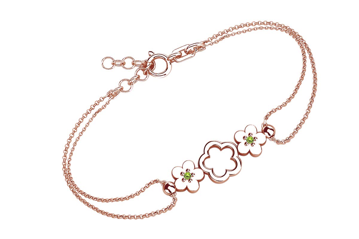 14K Rose Gold Over Sterling Silver Simulated Gemstone Three Flower Link Chain Bracelet for Women - Elegant Gift for Birthday, Anniversary & Special Occasions