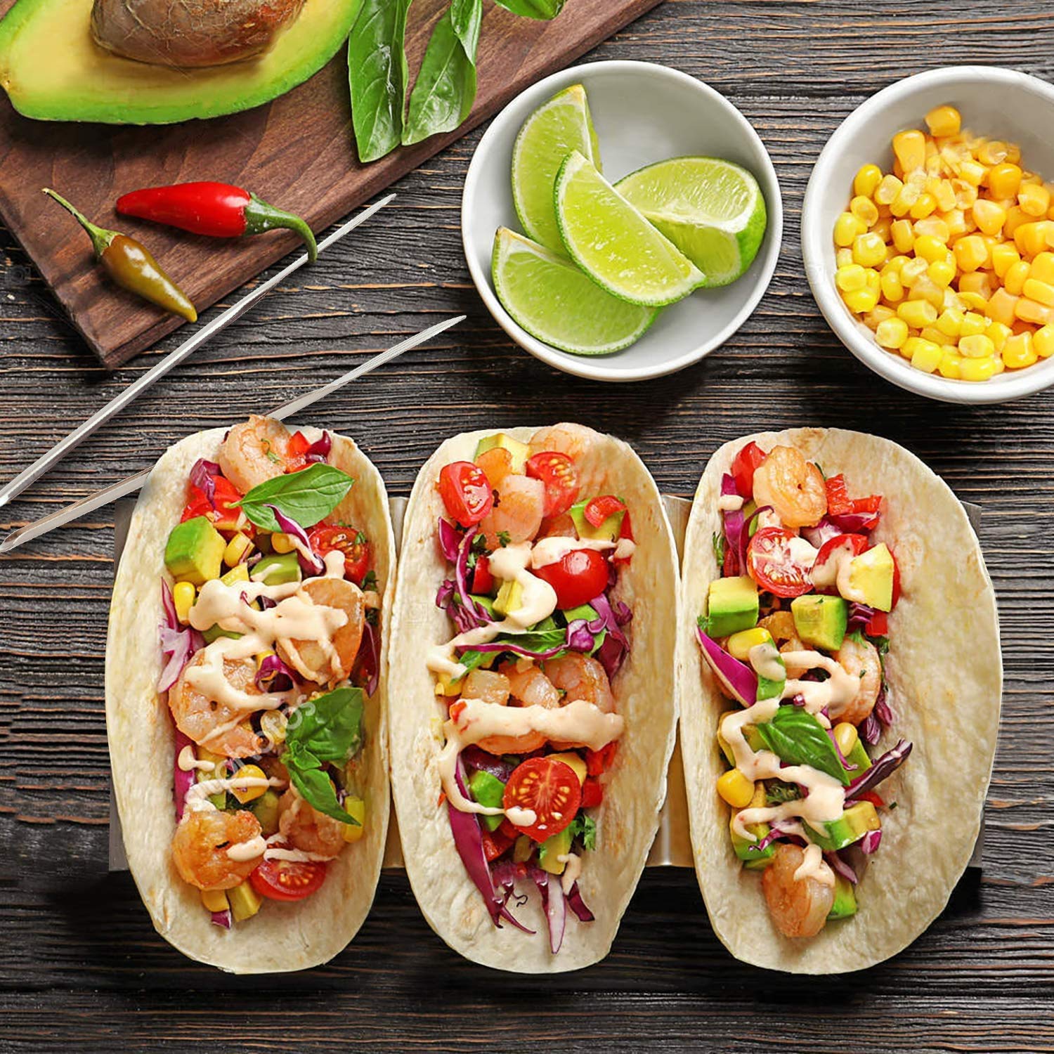 Premium Stainless Steel Taco Holder Set of 2 - Durable Taco Stand & Serving Rack for Parties, BBQs, and Family Taco Nights