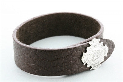 Sterling Silver Coin Cross Button Leather Cuff Bracelet - Stylish Unisex Jewelry for Everyday Wear & Special Occasions