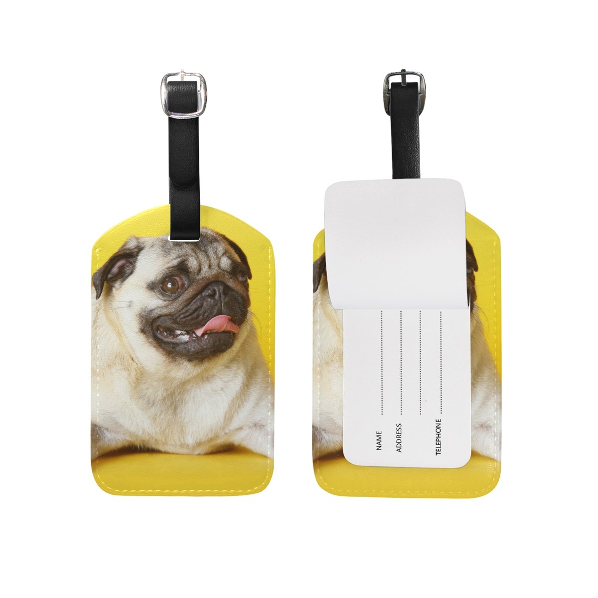 ALAZA Pug Dog Luggage Tag - Cute PU Leather Suitcase ID Tag for Travel Bags - Perfect for Airports, Cruises & Vacation Identification
