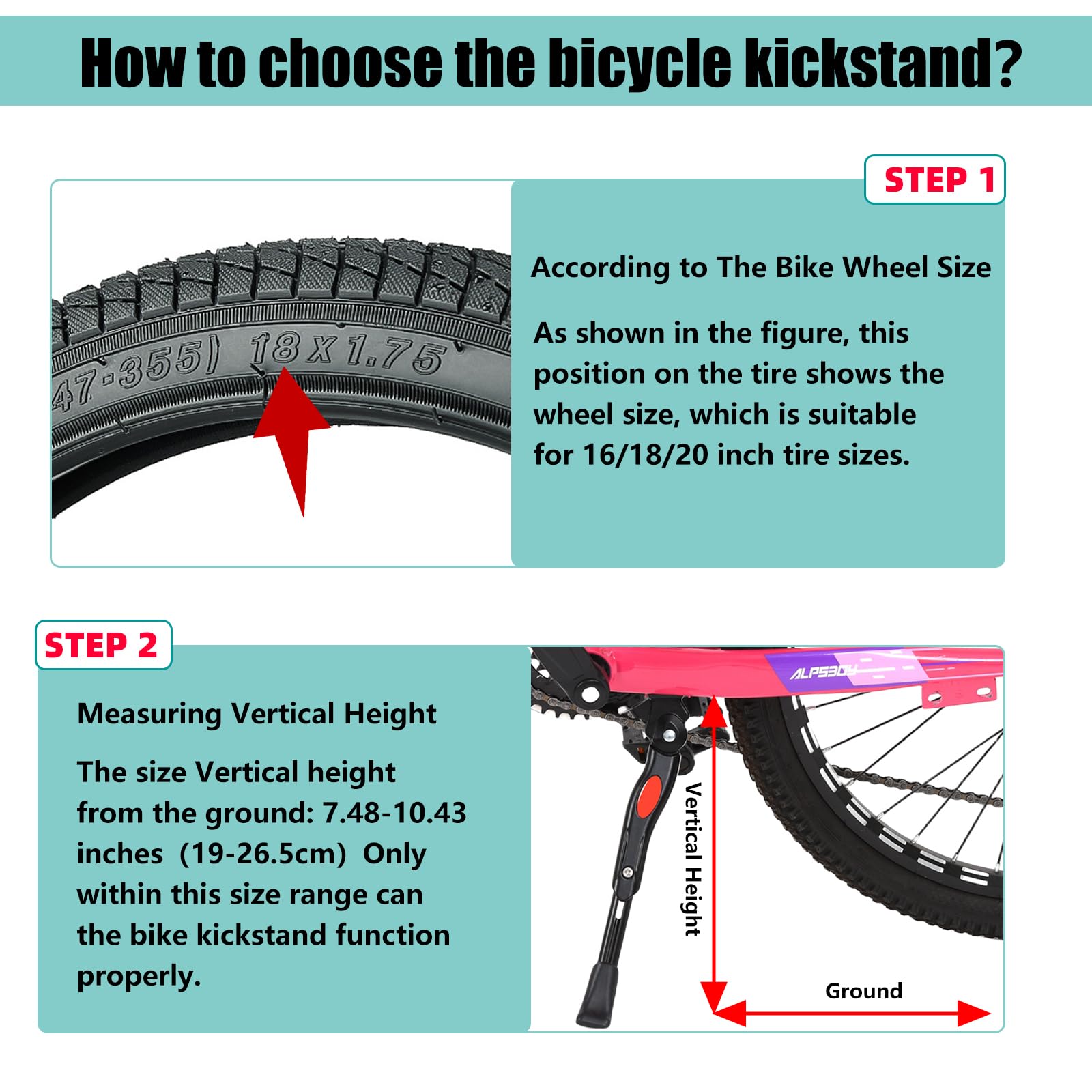 Adjustable Aluminum Alloy Bike Kickstand for 16 18 20 Inch Wheels - Universal Center Mount for Kids, Mountain, Road & Adult Bicycles - Perfect for Commuting, Off-Road Adventures and Family Cycling