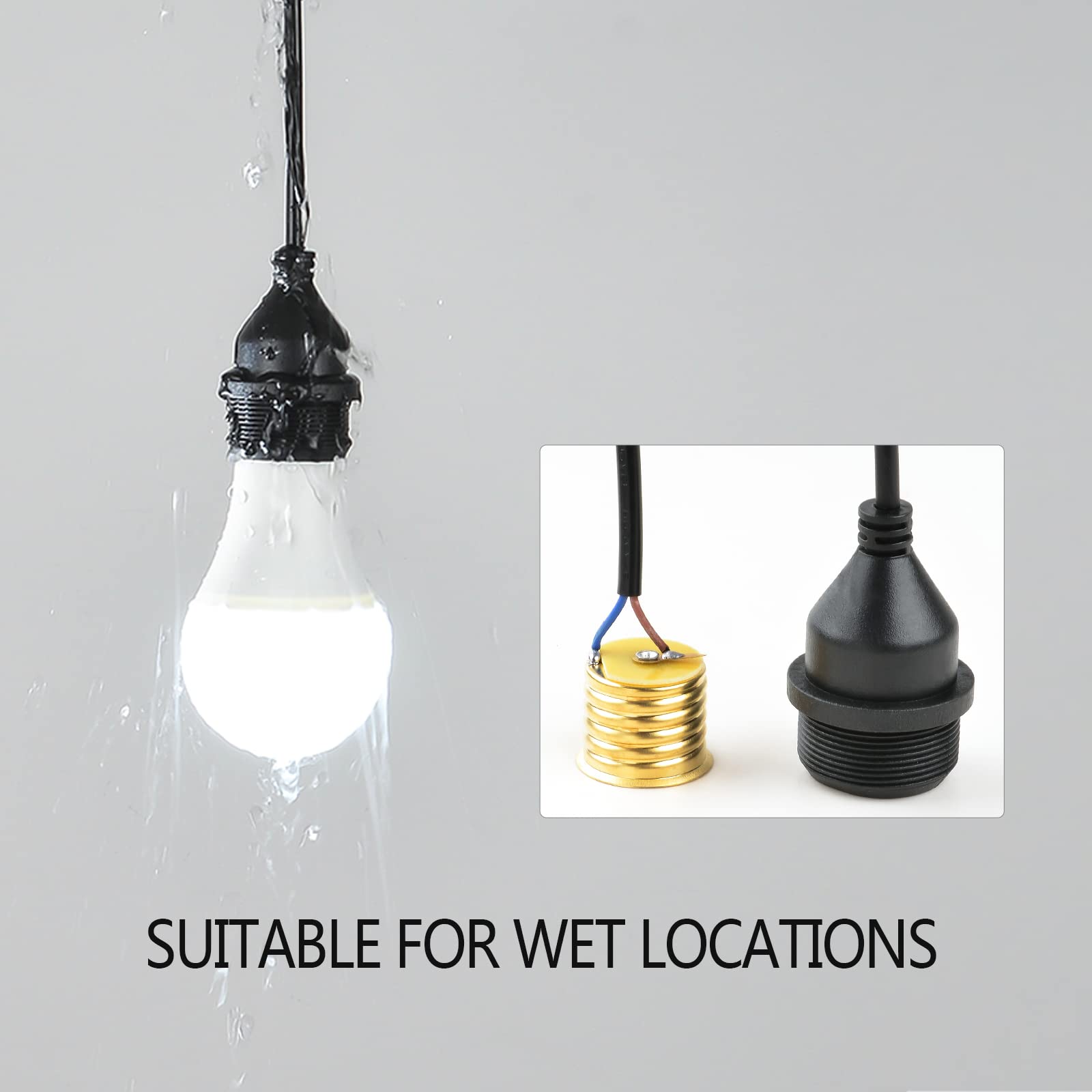 10FT Waterproof Outdoor Electric Light Socket with Wire - E26/E27 Base for Temporary Building Lighting, Construction Sites, Garden, Patio & Camping Use