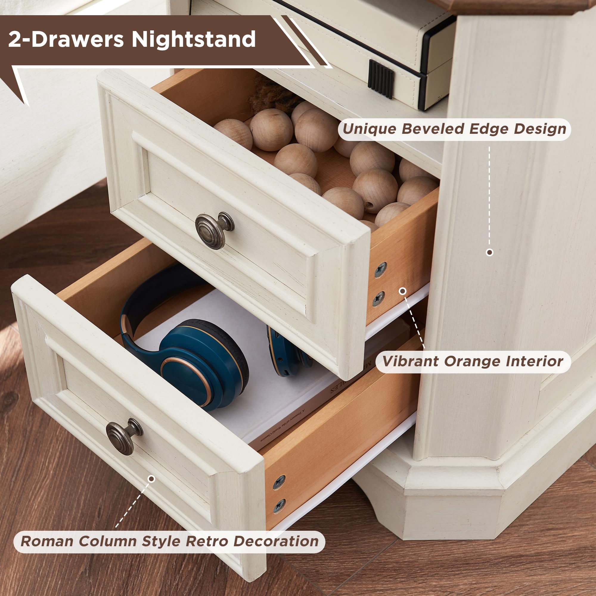 Farmhouse Nightstand with USB Charging Station - 18