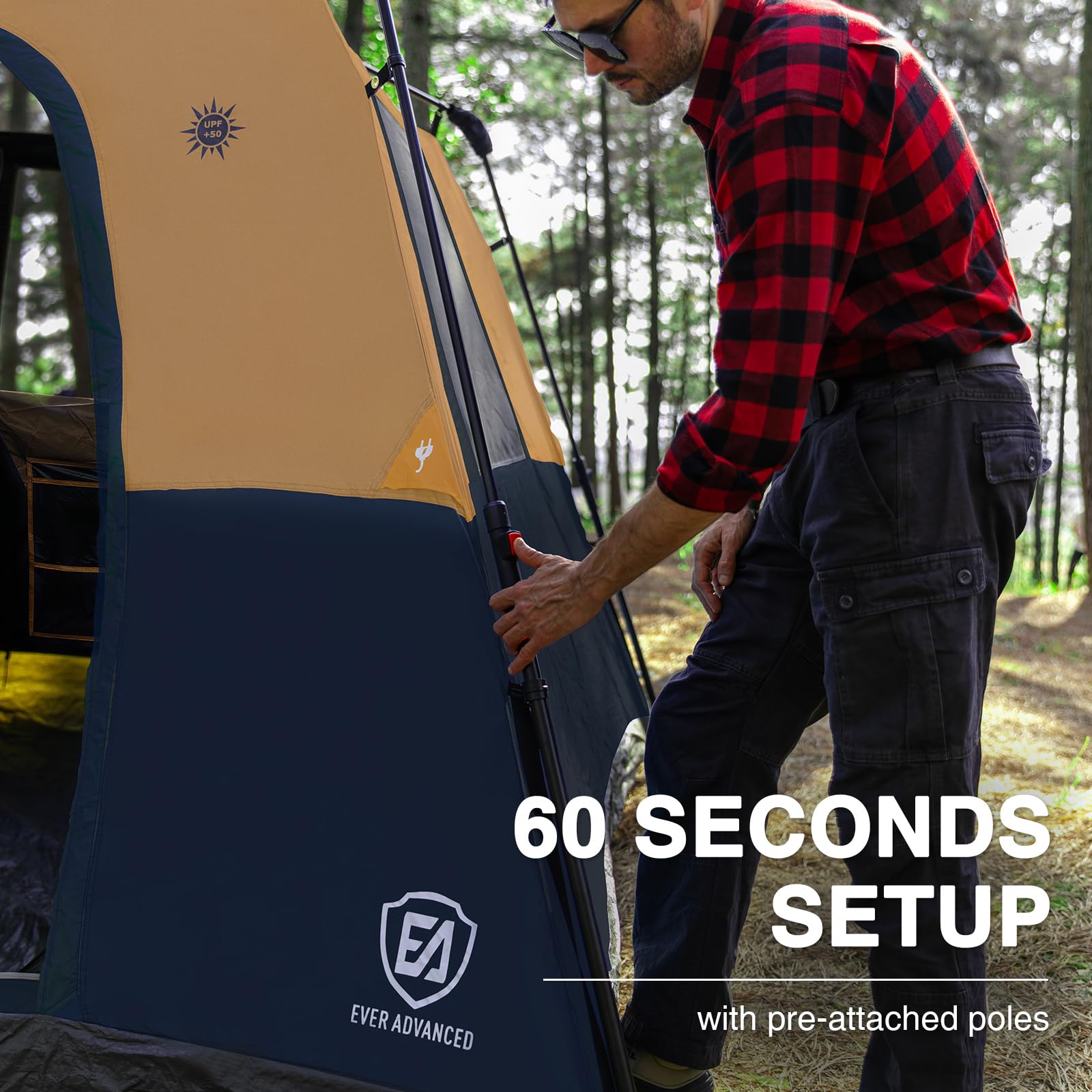 EVER ADVANCED 6-Person Instant Cabin Tent - Family Camping Tent with Rainfly, 60-Second Setup, Water-Resistant & Blackout Technology - Perfect for Backpacking, Hiking, and Outdoor Adventures