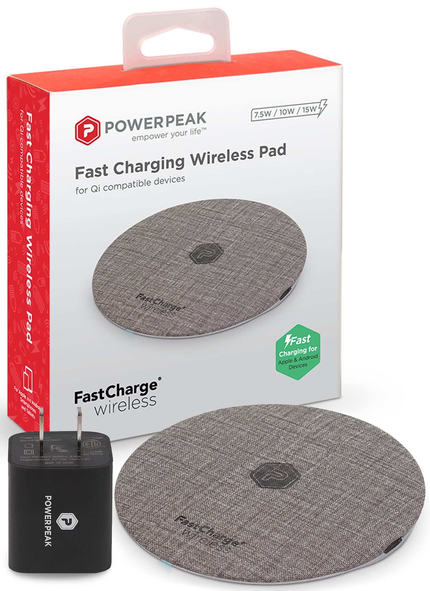 15W Fast Wireless Charger Pad with AC Adapter - Qi-Certified for iPhone 14/13/12/11/X/8, Samsung Galaxy S22/S21/S20 - Perfect for Bedside, Office & Car Charging (Gray)