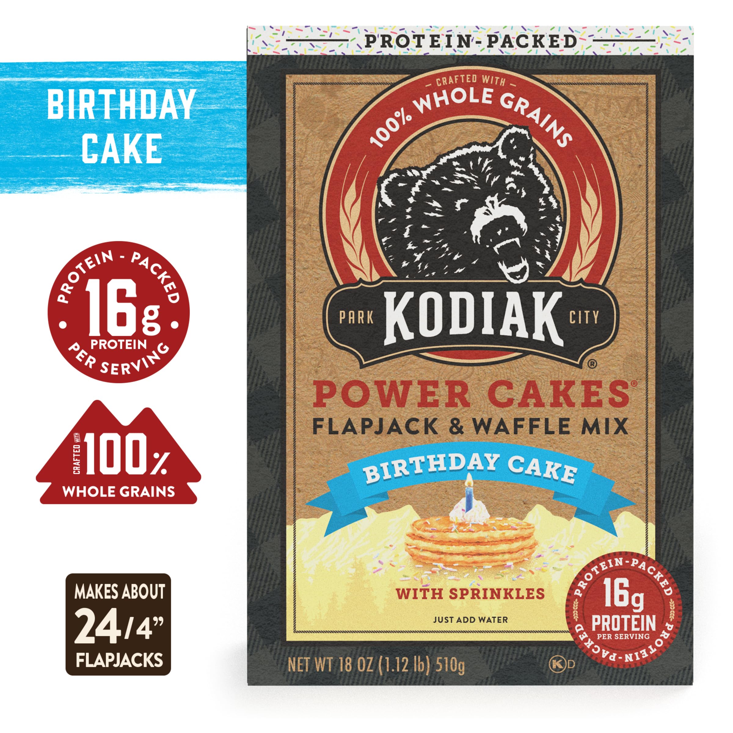 Kodiak Cakes Power Cakes Protein Pancake & Waffle Mix - 100% Whole Grain, Birthday Cake Flavor (Pack of 6) - High Protein Breakfast for Athletes & Fitness Lovers - Perfect for Post-Workout Recovery, Family Brunch, and Healthy Meal Prep